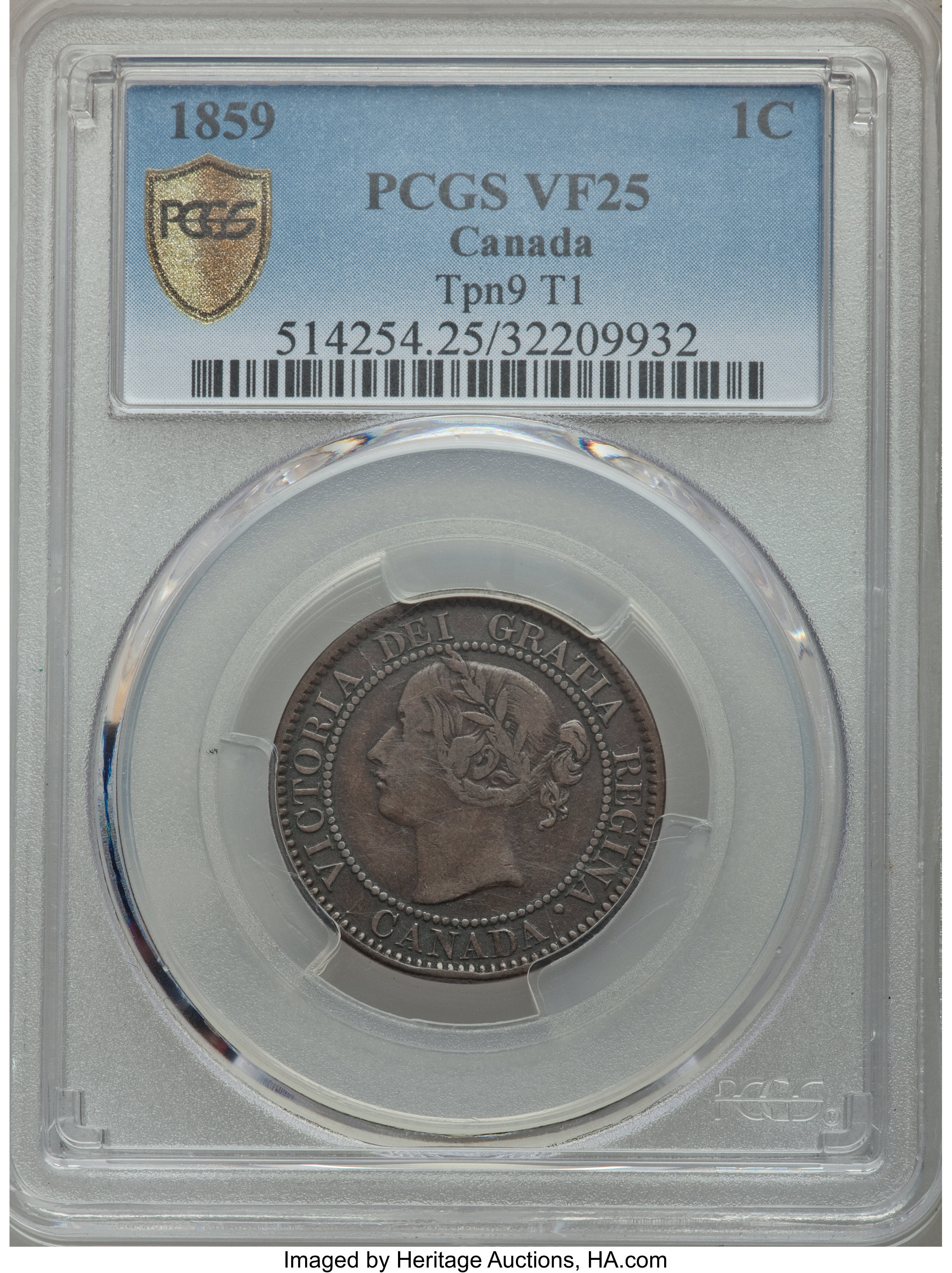 image for: Victoria Cent 1859 VF25 PCGS