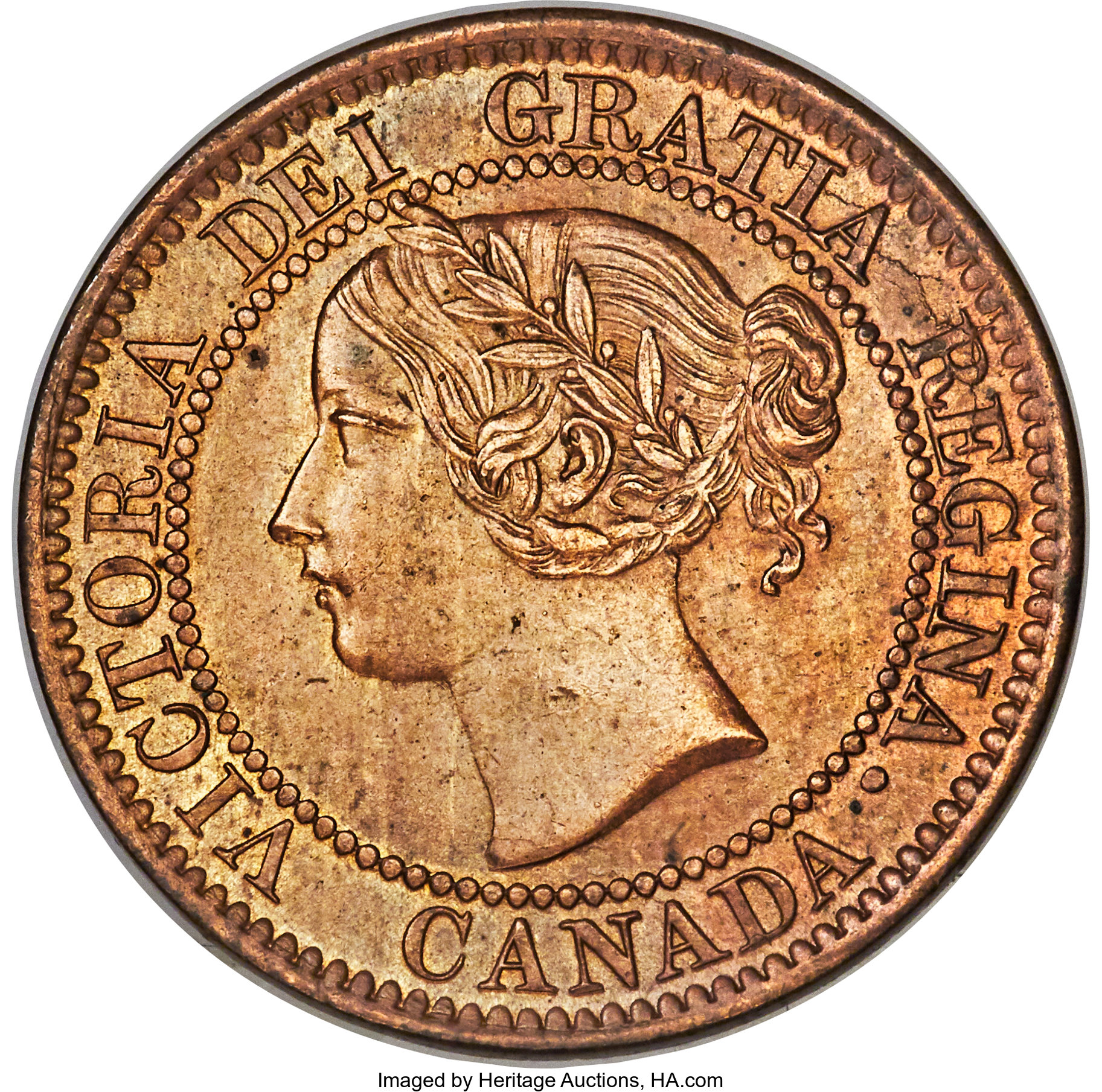 image for: Victoria "Double Punched Narrow 9 - Type 5" Cent 1859 MS62 Brown PCGS