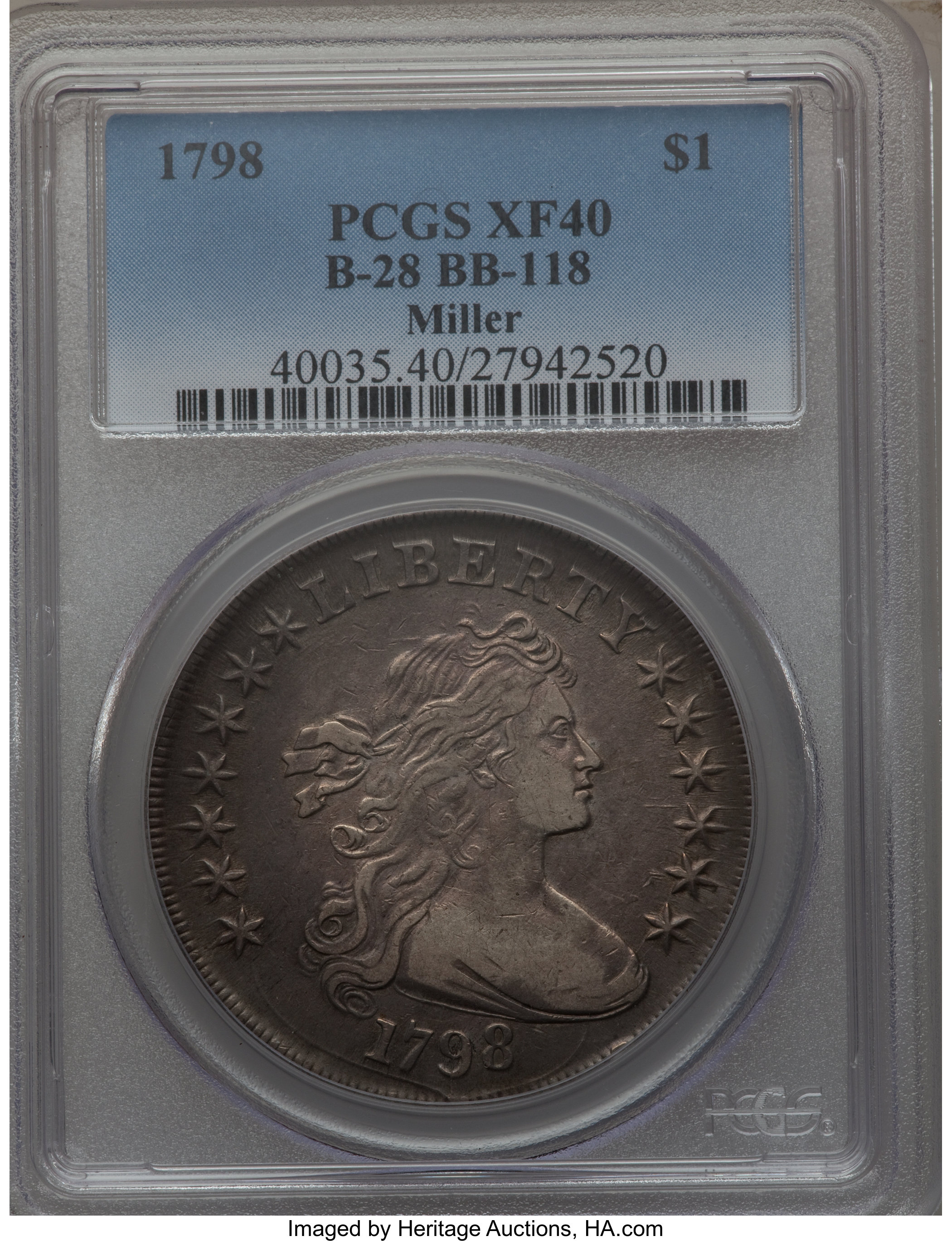 1798 $1  Large Eagle, Pointed 9, Close Date, B-28, BB-118 XF40 thumbnail 17