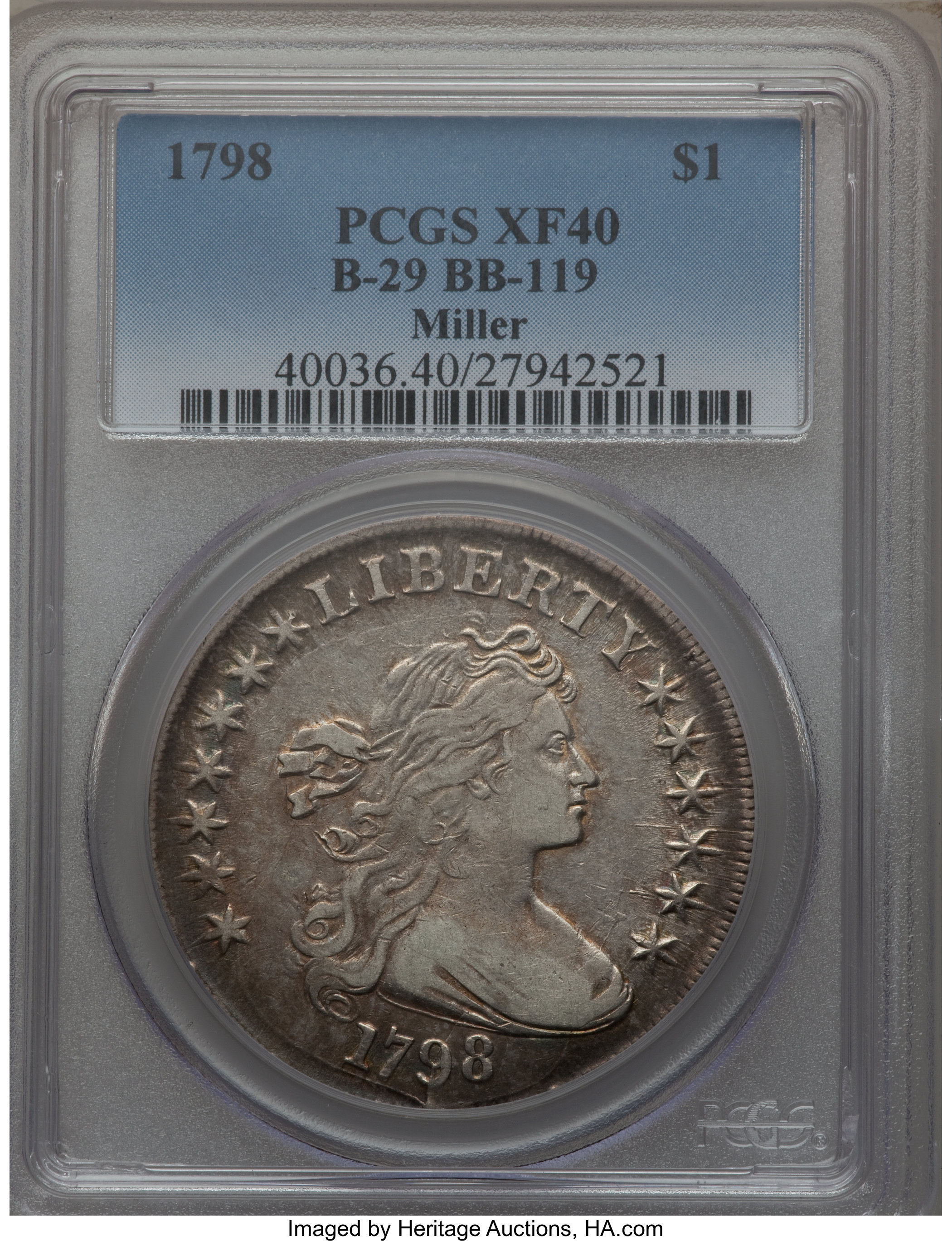 1798 $1  Large Eagle, Pointed 9, Close Date, B-29, BB-119 XF40 thumbnail 13