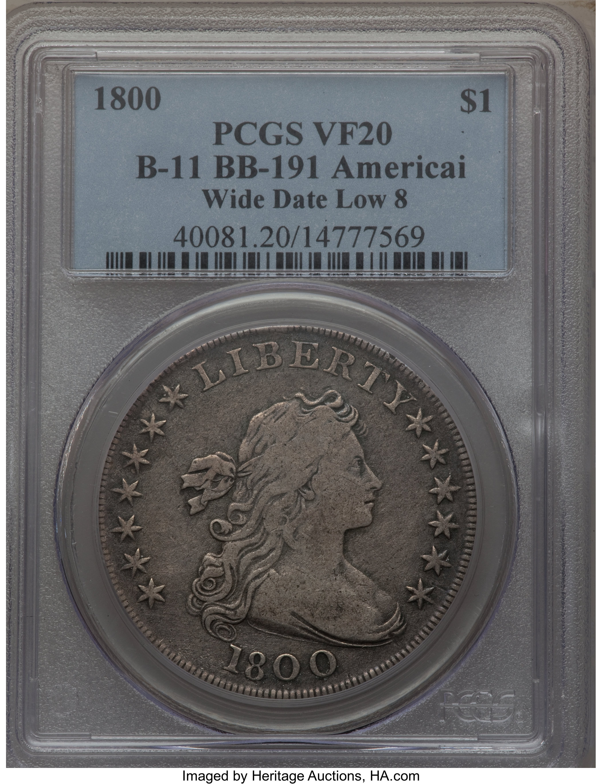 1800 $1  Wide Date, Low 8, AMERICAI AG3 thumbnail 16