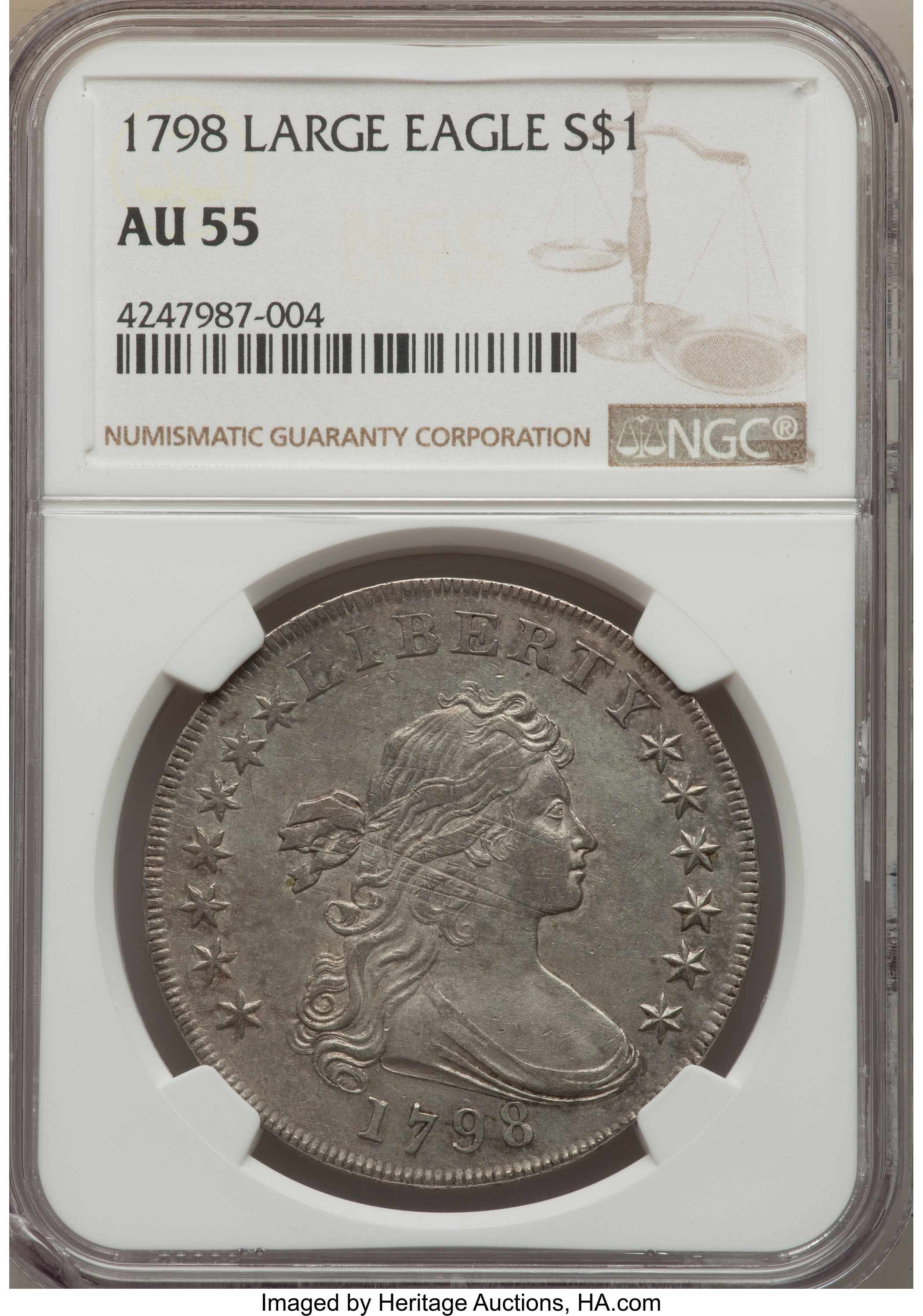 1798 $1  Large Eagle, Pointed 9, Wide Date, B-22, BB-104 AU50 CAC thumbnail 8