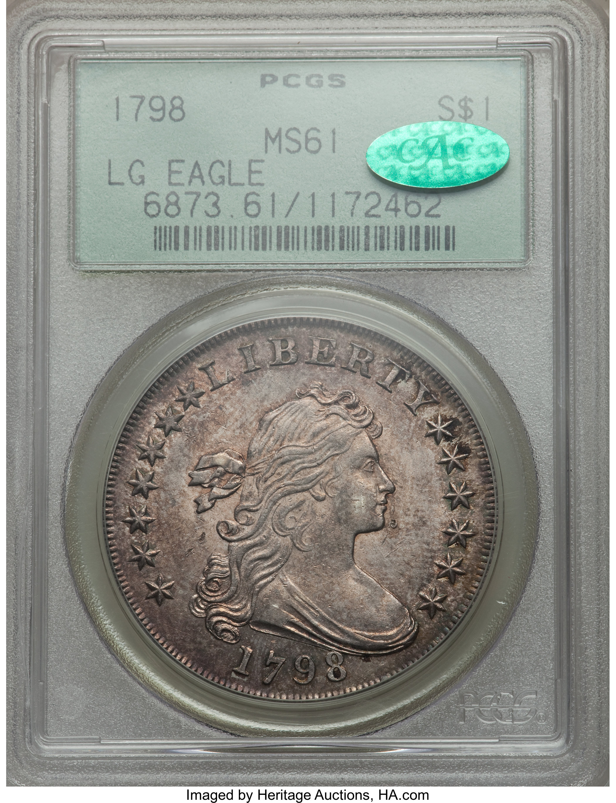 1798 $1  Large Eagle, Pointed 9, Wide Date, B-23, BB-105 AU58 thumbnail 8
