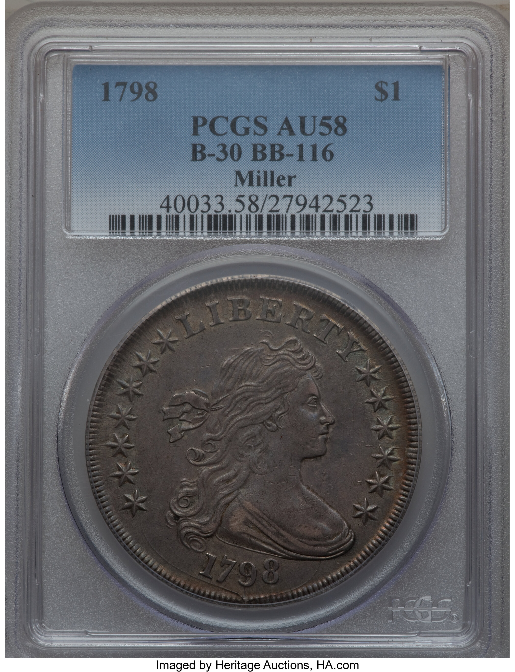 1798 $1  Large Eagle, Pointed 9, Close Date, B-30, BB-116 AU58 thumbnail 4