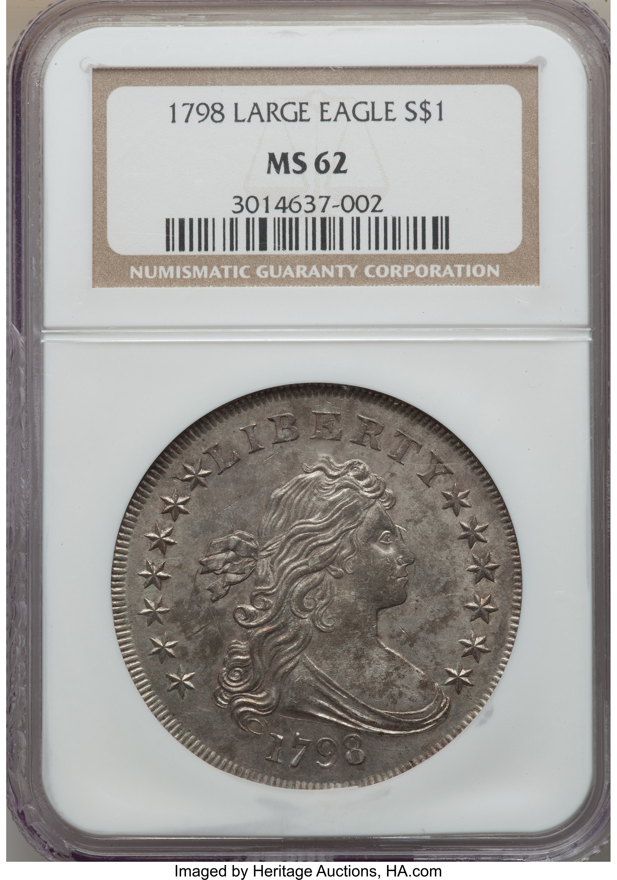 1798 $1  Large Eagle, Pointed 9, Close Date, B-9, BB-121 MS62 thumbnail 4