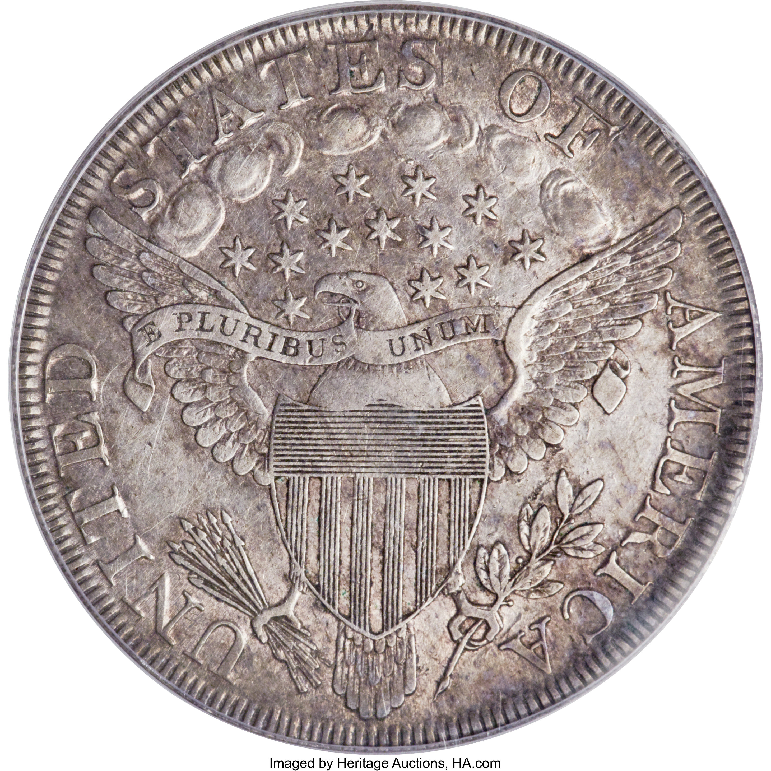 1798 $1  Large Eagle, Pointed 9, Wide Date, B-19, BB-106 AU53 CAC thumbnail 3