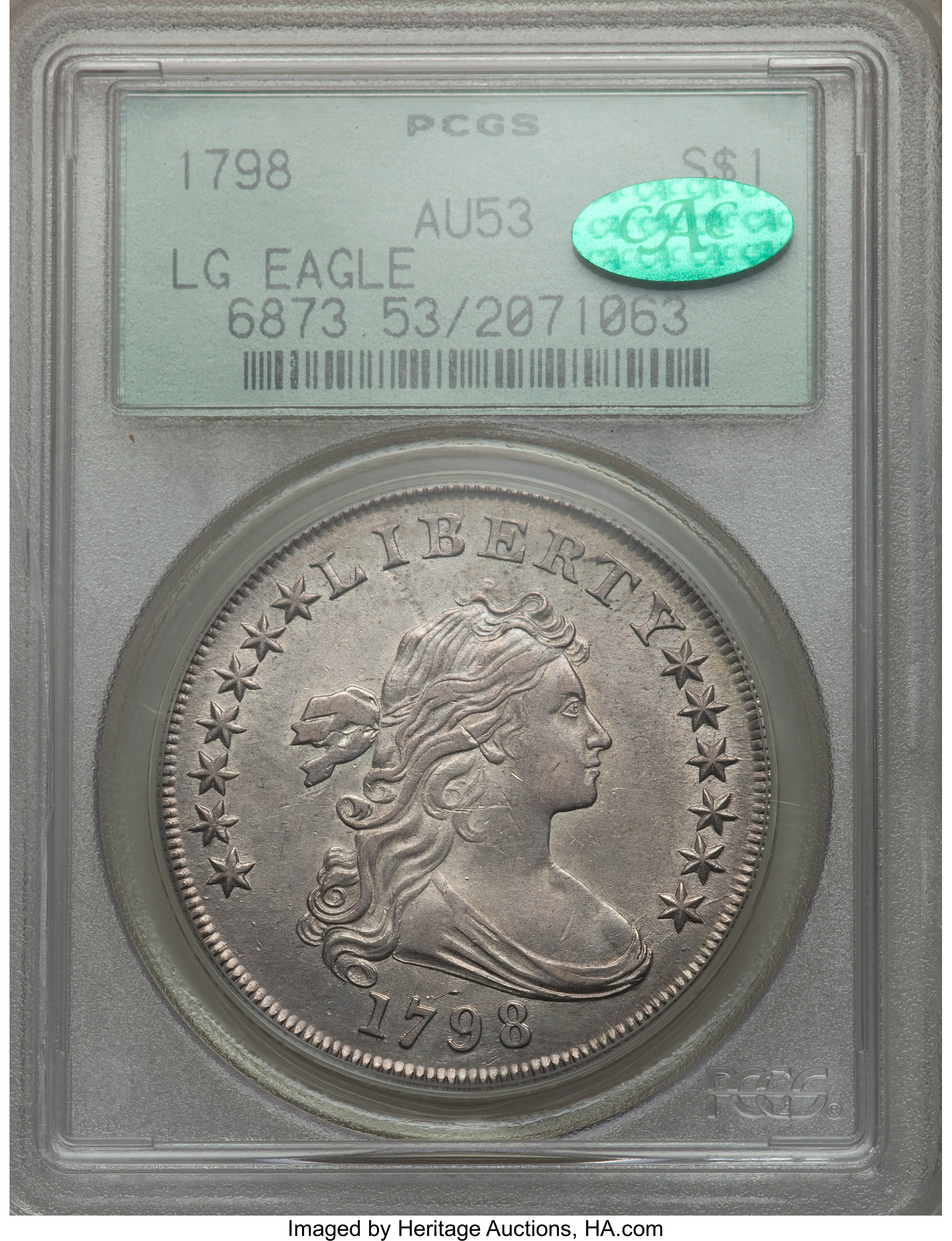1798 $1  Large Eagle, Pointed 9, 10 Arrows, B-21, BB-107 AU58 thumbnail 4
