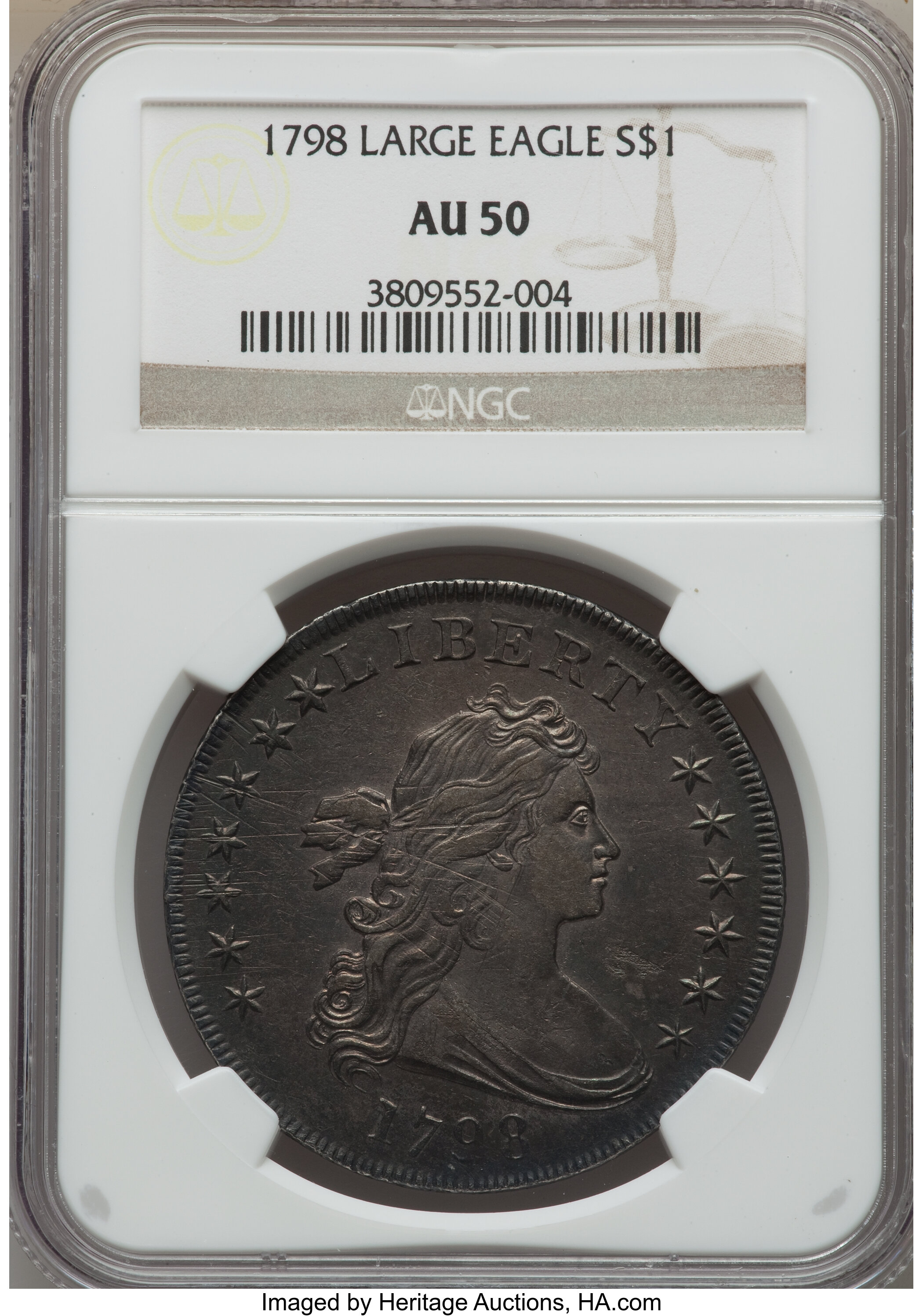 1798 $1  Large Eagle, Pointed 9, Wide Date, B-15, BB-112 AU50 thumbnail 8