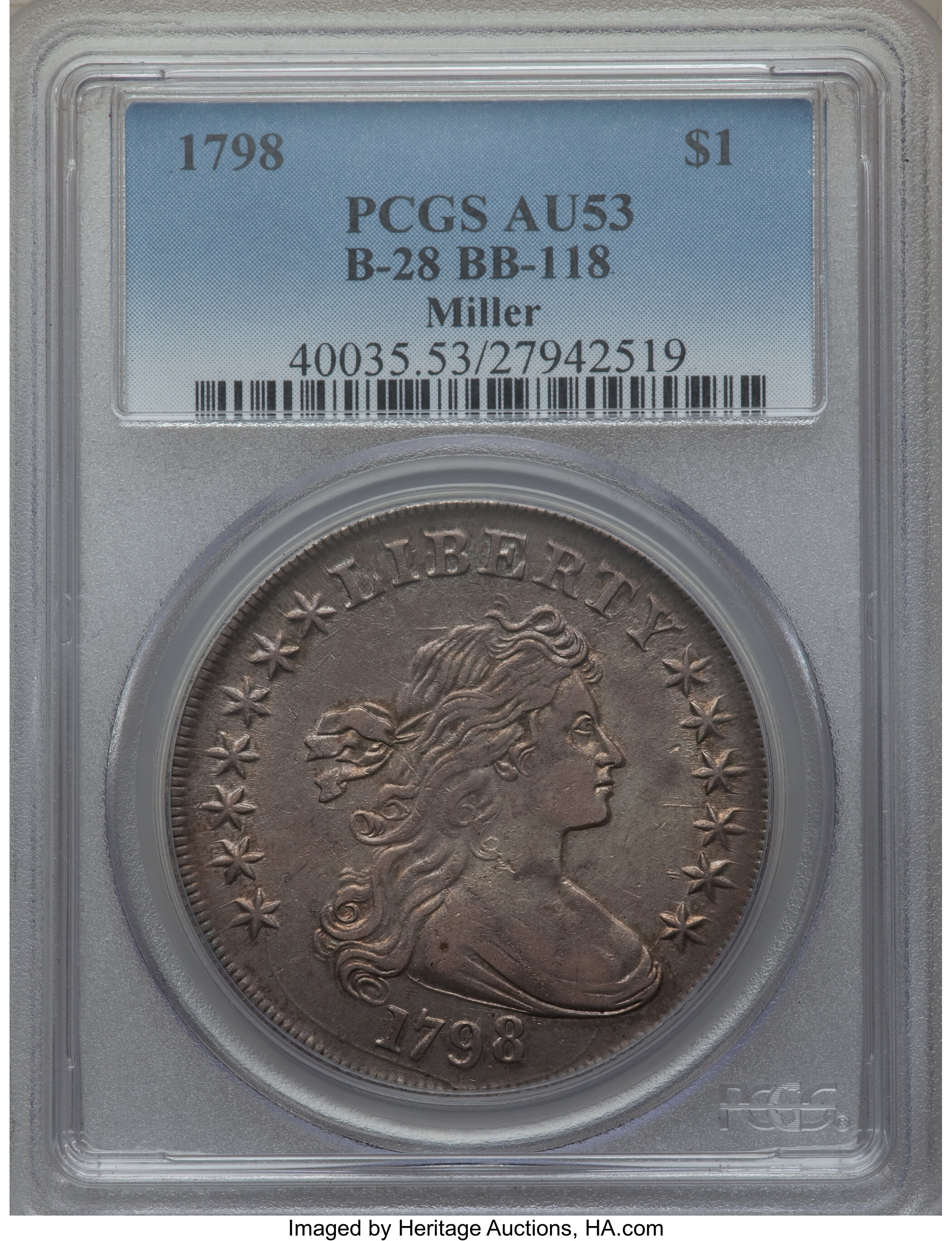 1798 $1  Large Eagle, Pointed 9, Close Date, B-28, BB-118 MS63 thumbnail 10