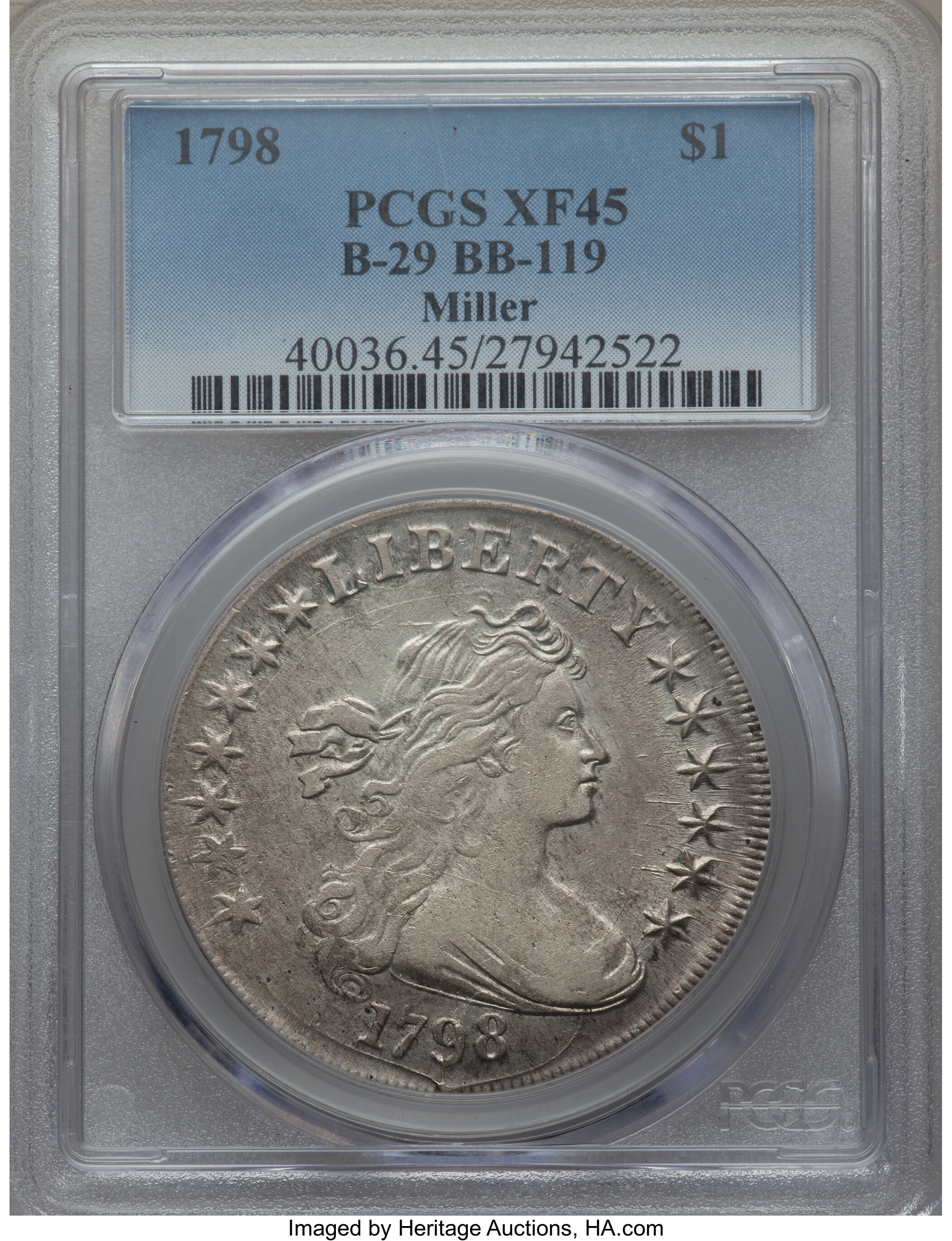 1798 $1  Large Eagle, Pointed 9, Close Date, B-29, BB-119 AU58 thumbnail 15