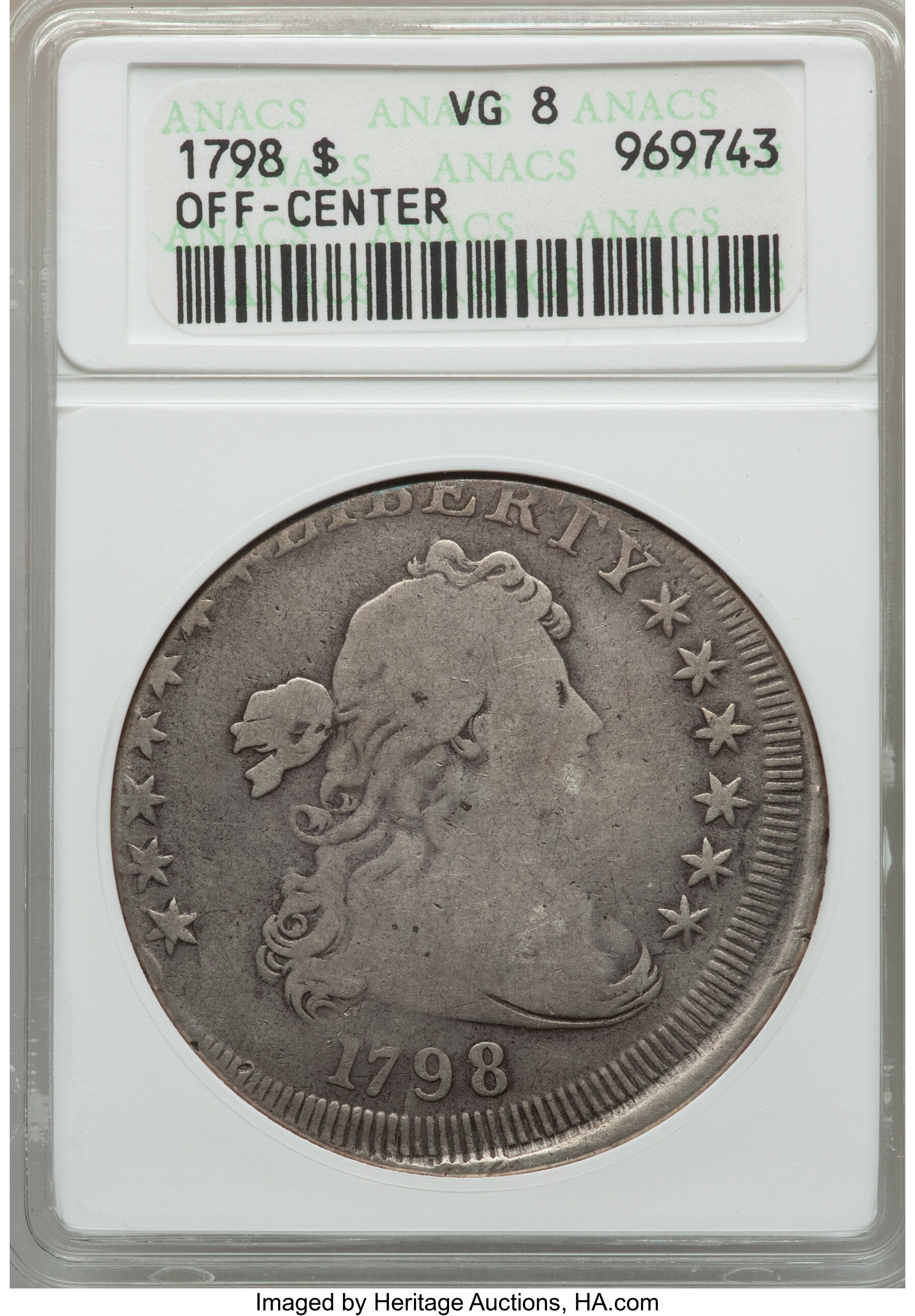 1798 $1  Large Eagle, Pointed 9, Wide Date, B-12, BB-120 VG10 CAC thumbnail 6