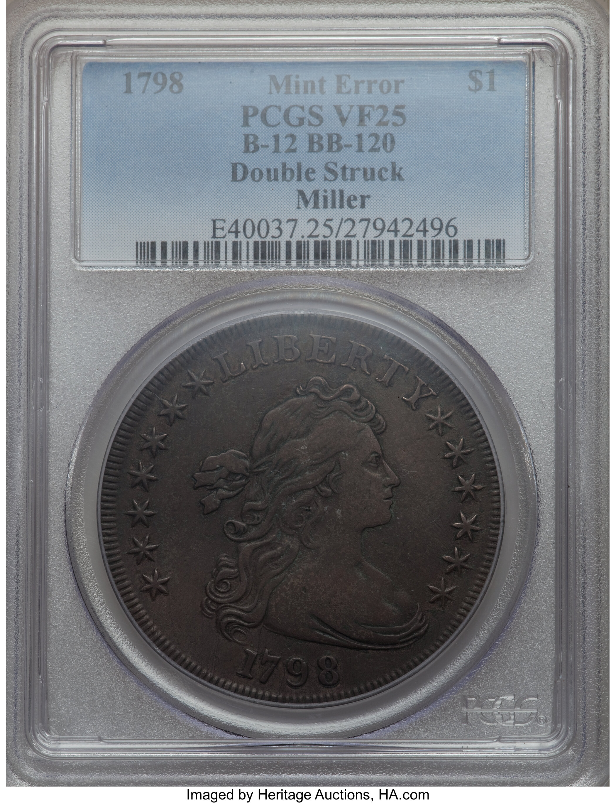 1798 $1  Large Eagle, Pointed 9, Wide Date, B-12, BB-120 VG10 CAC thumbnail 21