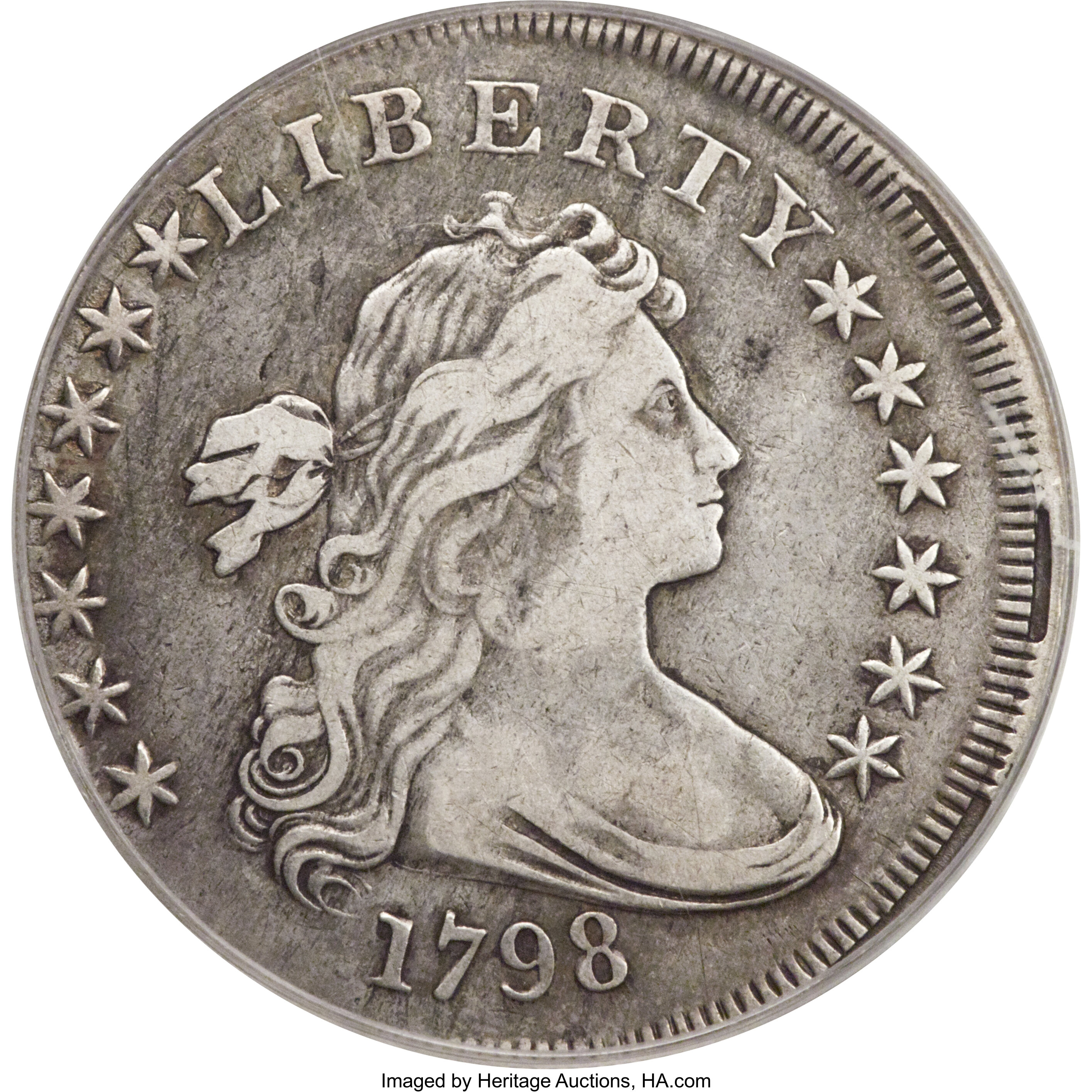 1798 $1 Large Eagle, Pointed 9, Close Date, B-9, BB-121, R.4 -- Struck 3% Off-Center -- VF30 PCGS. ...