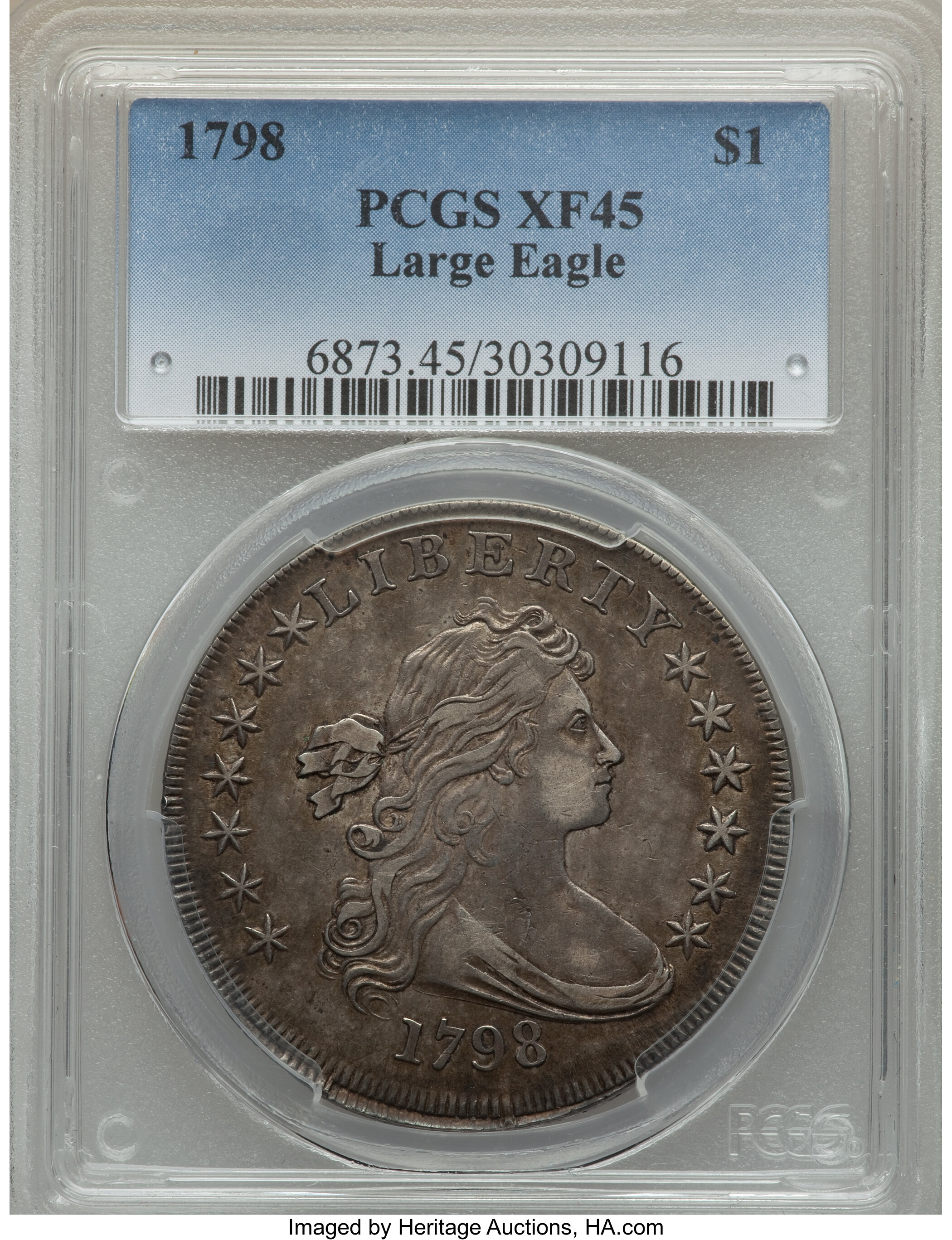 1798 $1  Large Eagle, Pointed 9, Close Date, B-9, BB-121 XF45 CAC thumbnail 12