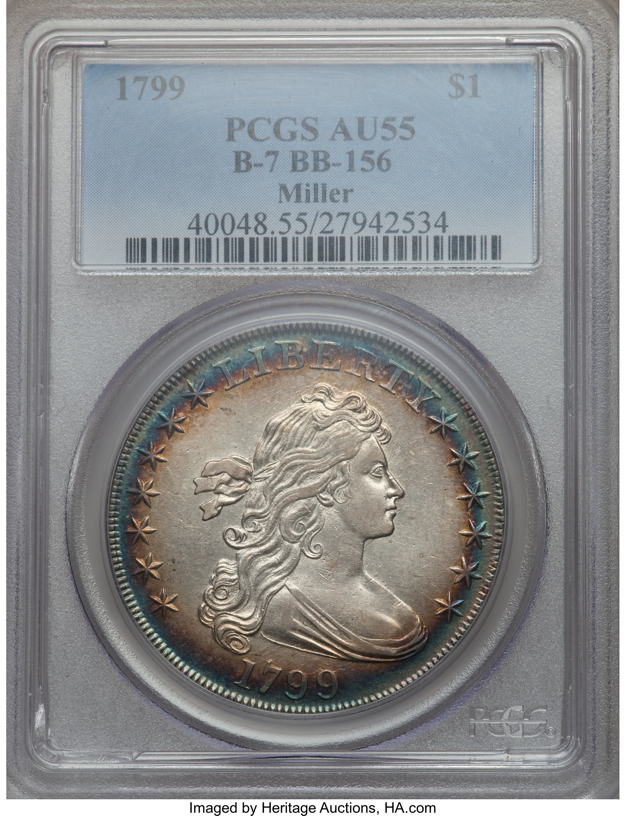 1799 $1  7x6 Stars, B-7, BB-156 AU55 thumbnail 5