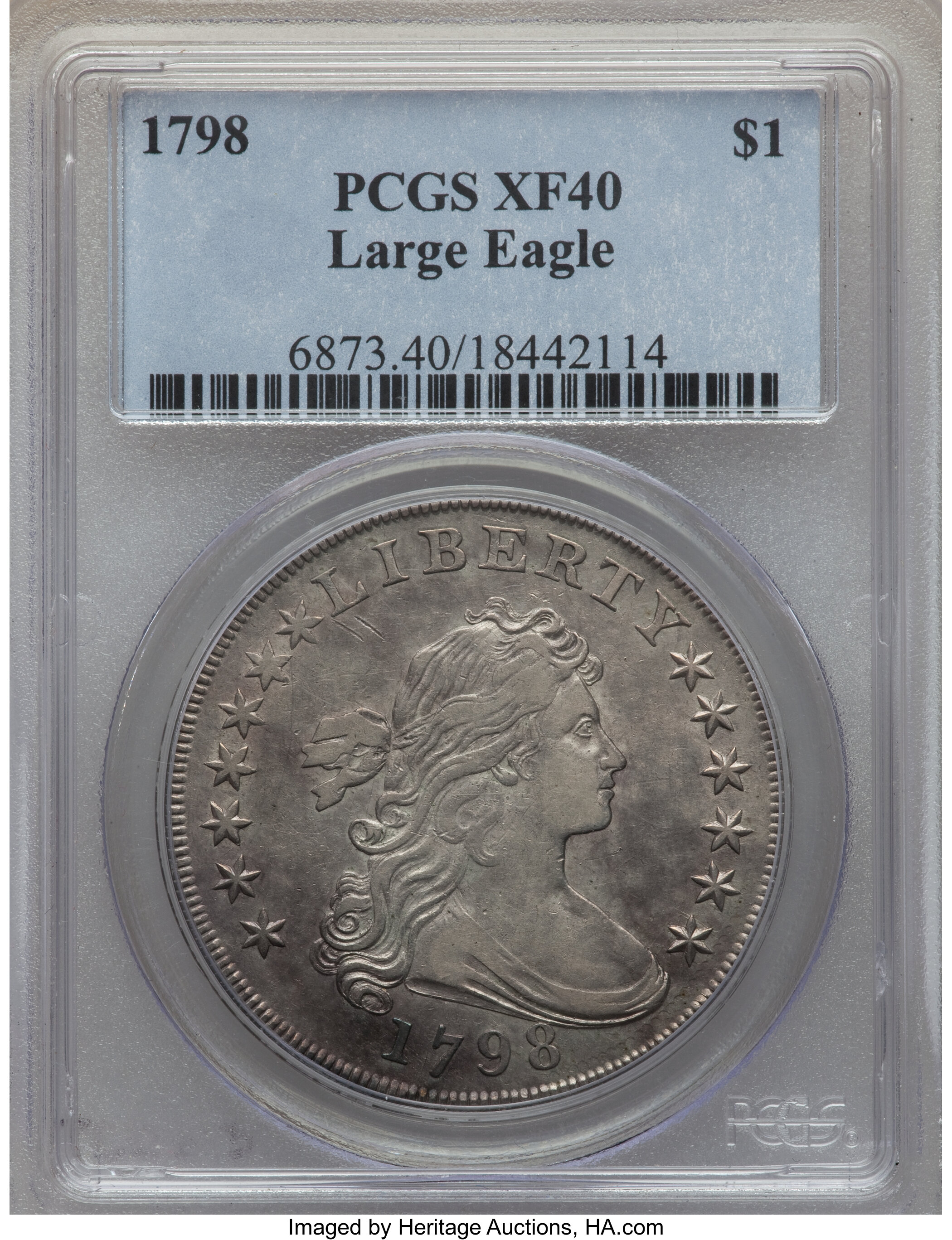 1798 $1  Large Eagle, Pointed 9, Wide Date, B-22, BB-104 AU50 CAC thumbnail 26