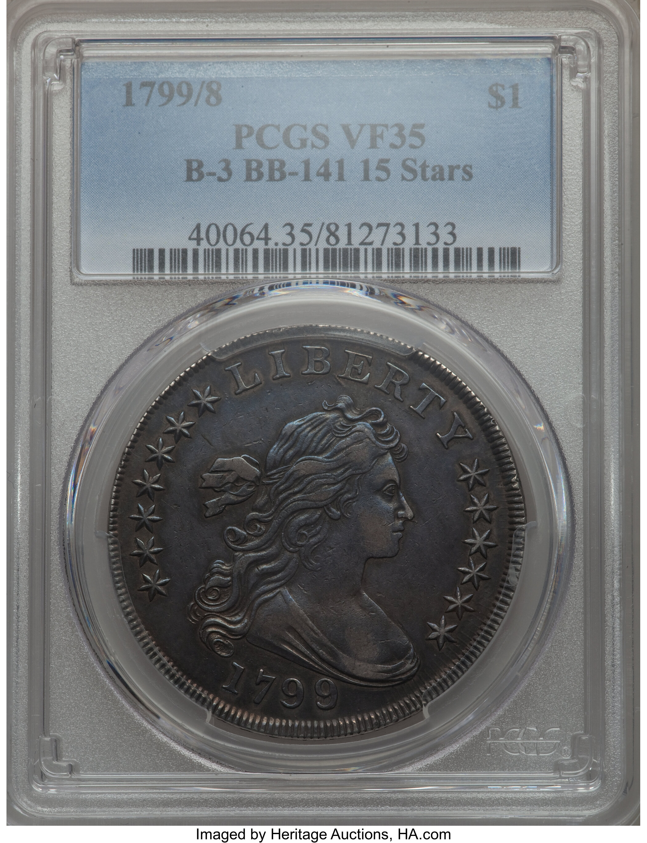 1799/8 $1  15 Stars Reverse, B-3, BB-141 VF20 thumbnail 9