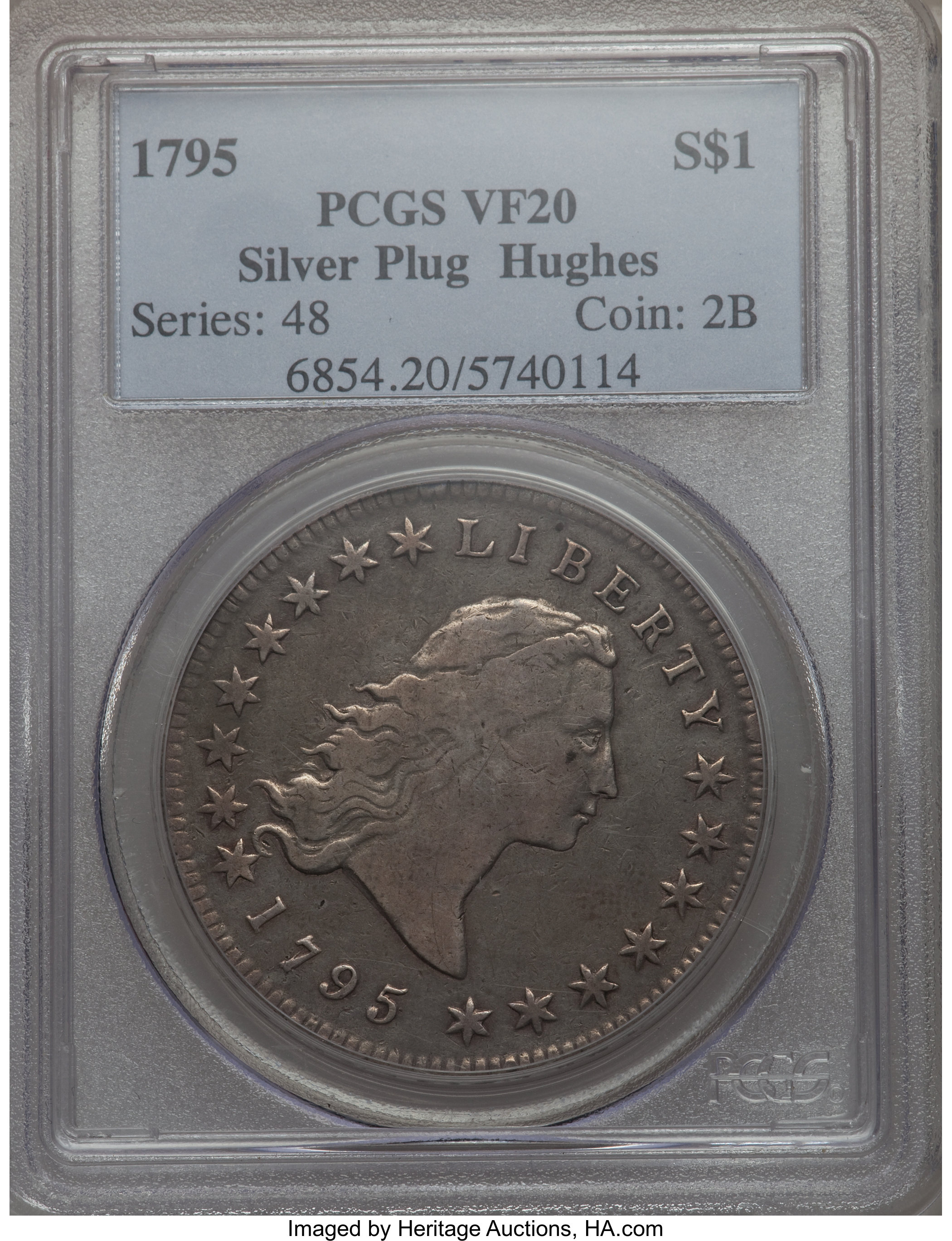 1795 $1  Flowing Hair, Silver Plug, 2 Leaves, B-1, BB-21 P1 thumbnail 18