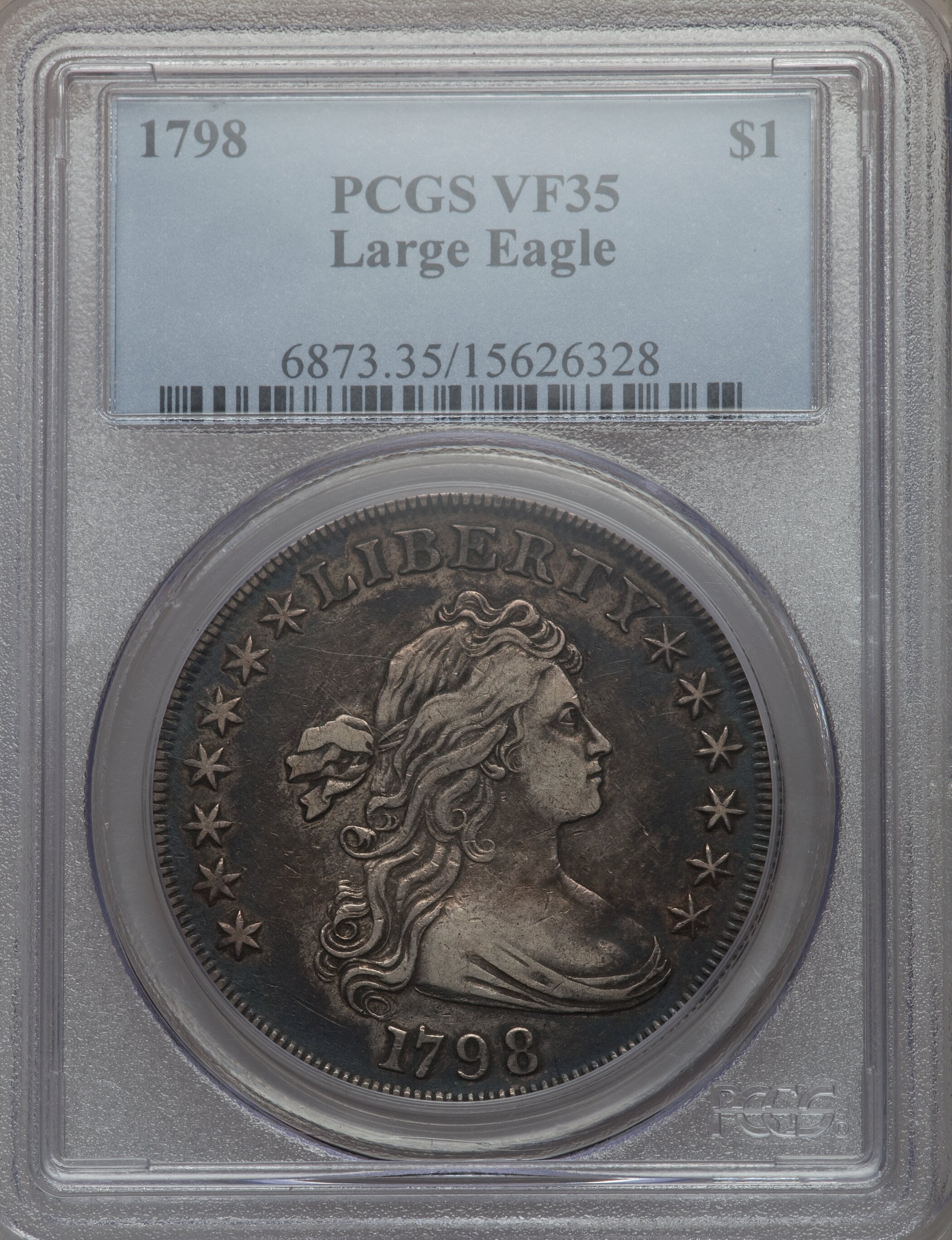 1798 $1  Large Eagle, Pointed 9, Wide Date, B-12, BB-120 VF35 CAC thumbnail 12