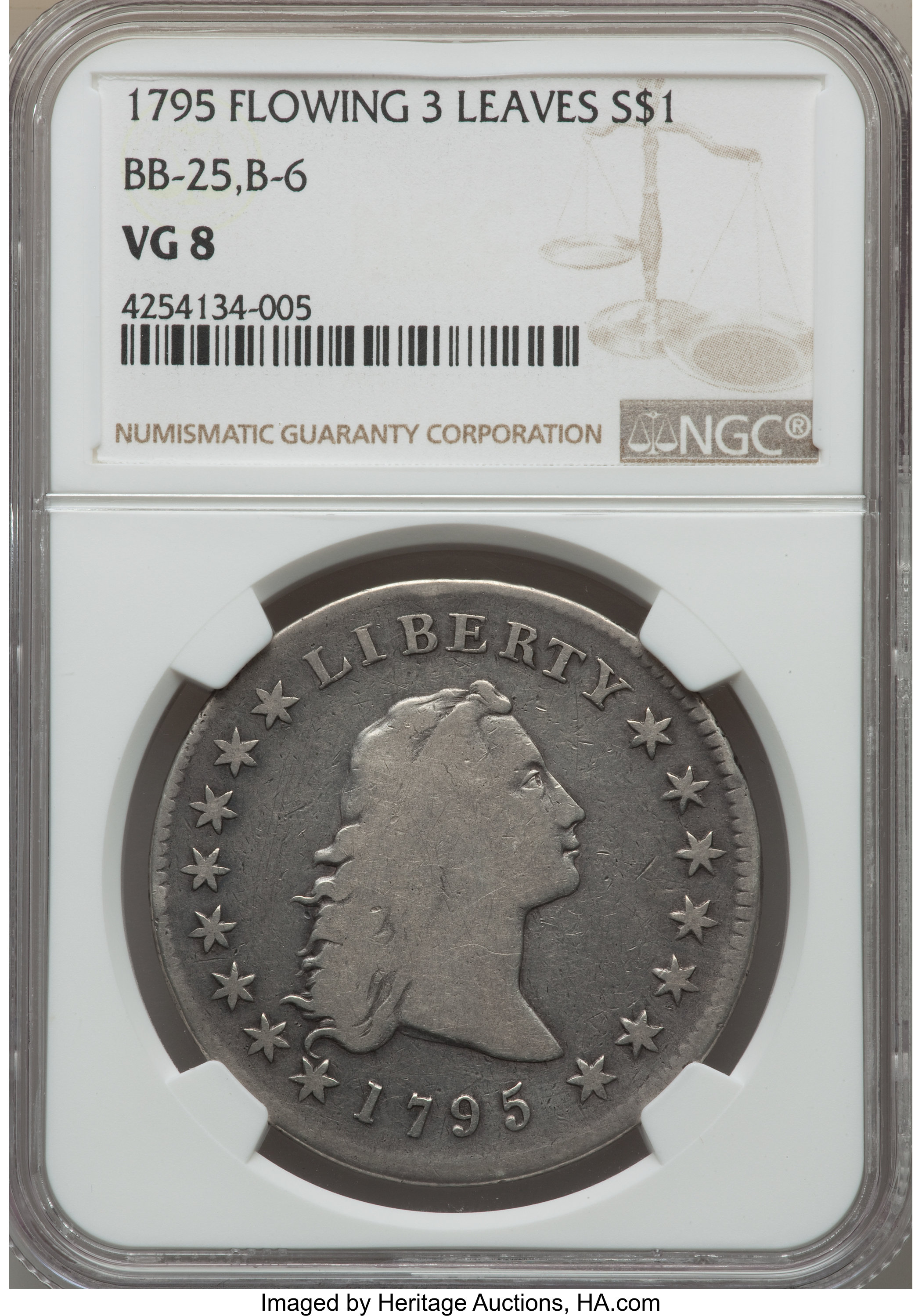 1795 $1  Flowing Hair, 3 Leaves, B-6, BB-25 P1 thumbnail 5