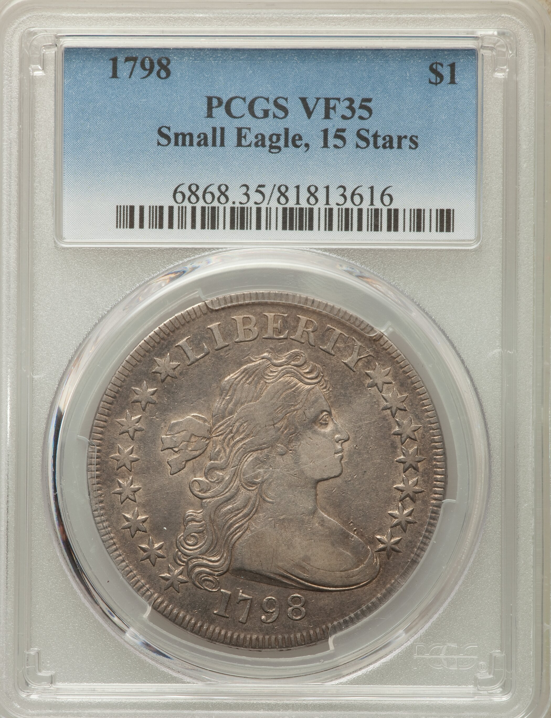 1798 $1  Small Eagle, 15 Stars Obverse, B-2, BB-81 VF35 thumbnail 4