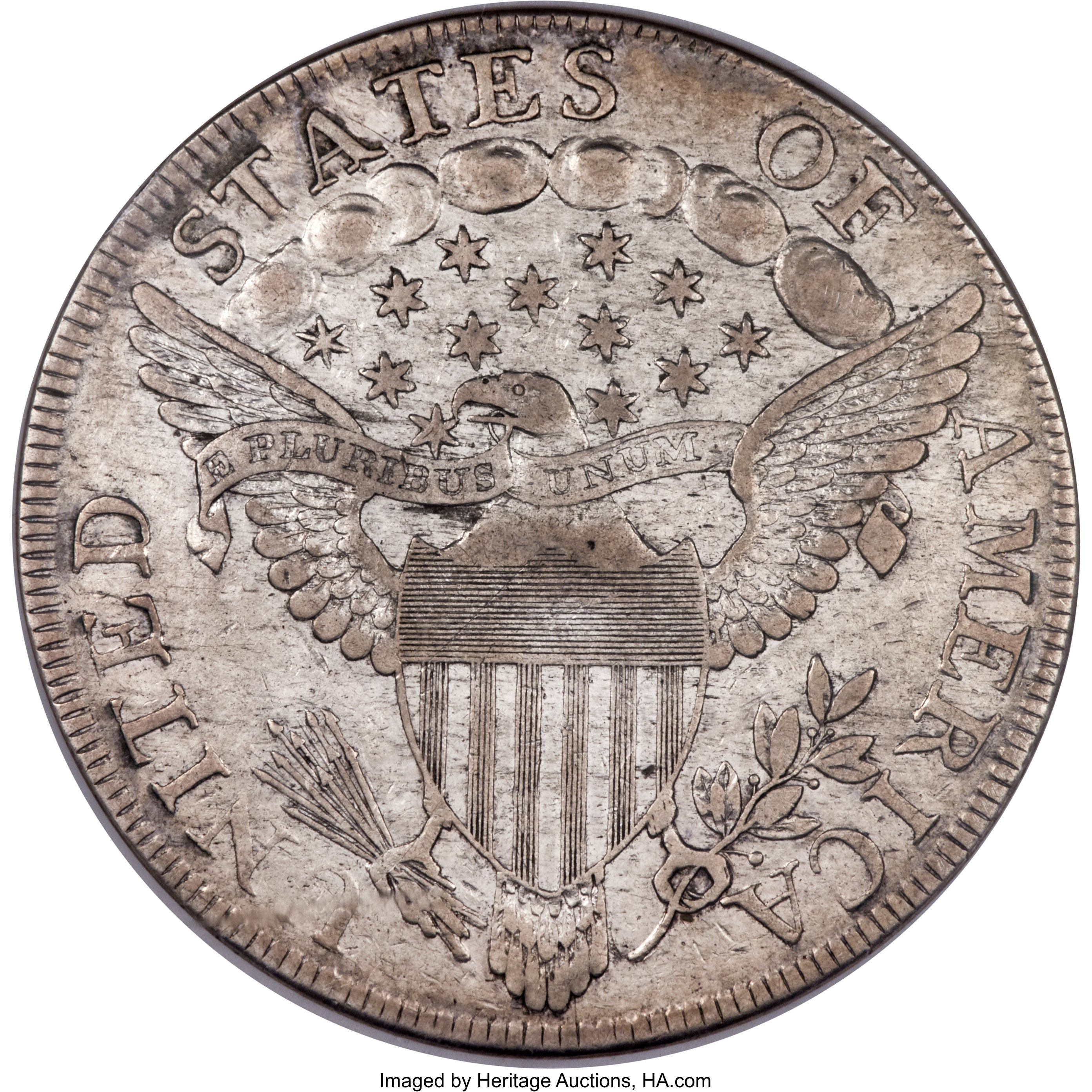 1798 $1  Large Eagle, Knob 9, 5 Vertical Lines, B-32, BB-91 AU50 CAC thumbnail 3