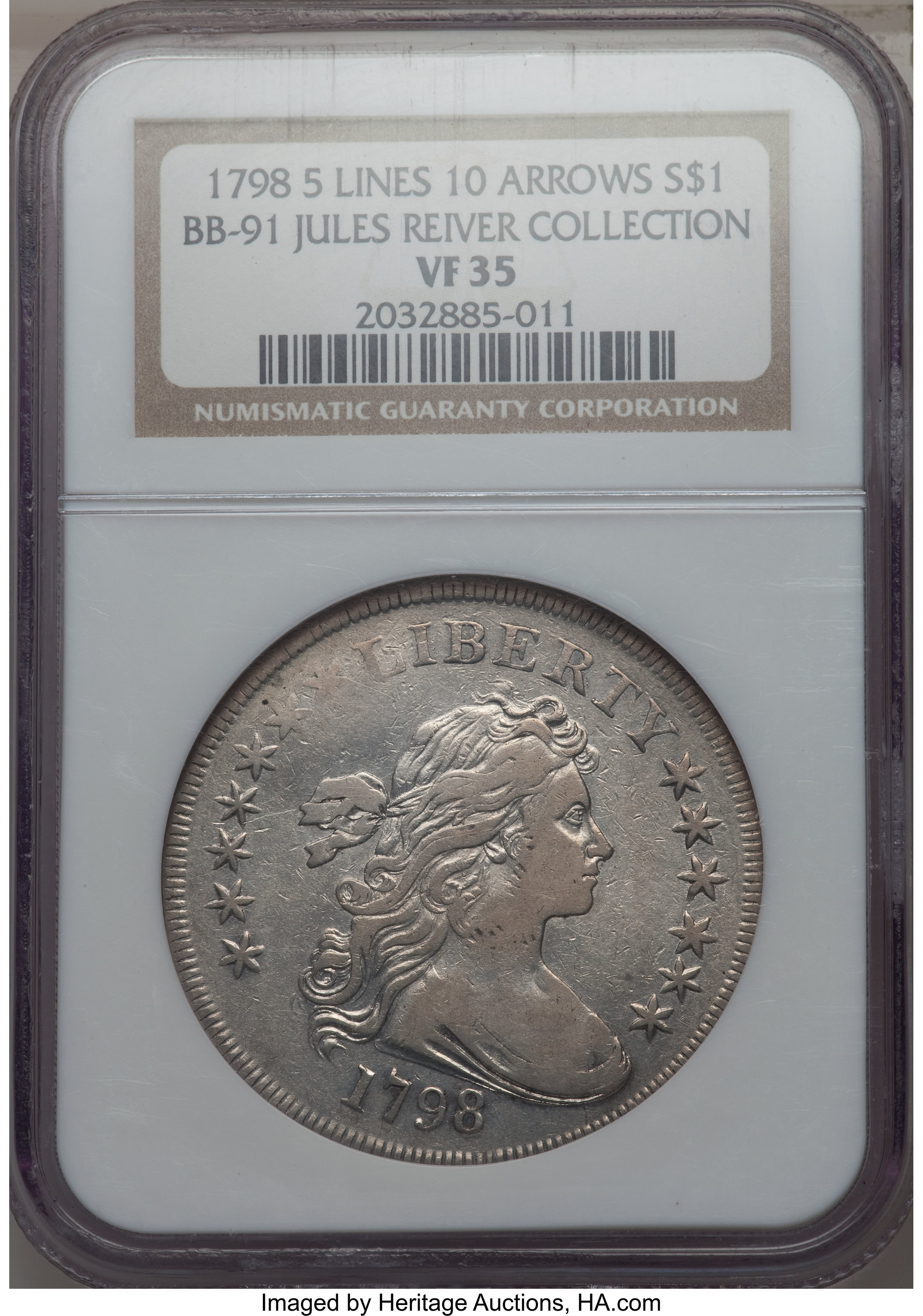 1798 $1  Large Eagle, Knob 9, 5 Vertical Lines, B-32, BB-91 AU50 CAC thumbnail 4
