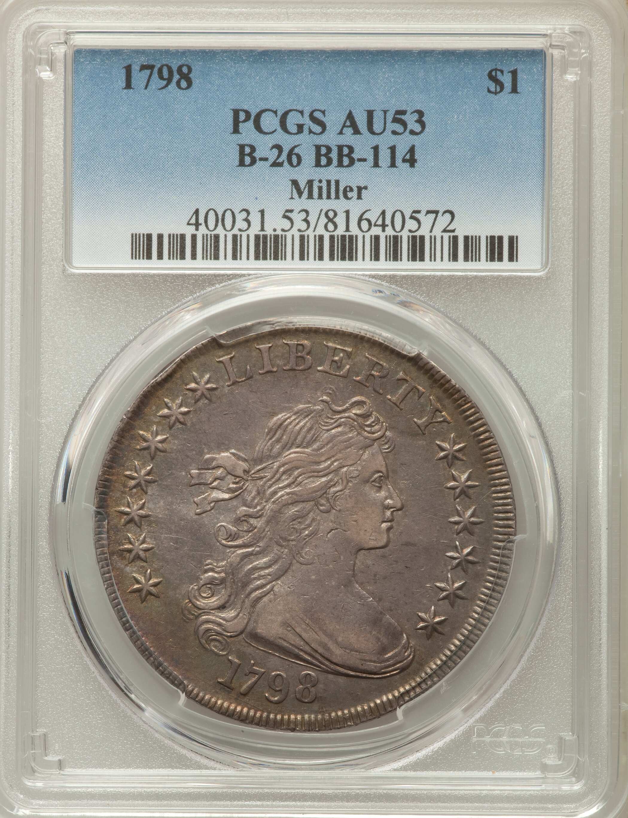 1798 $1  Large Eagle, Pointed 9, Close Date, B-26, BB-114 MS60 CAC thumbnail 12