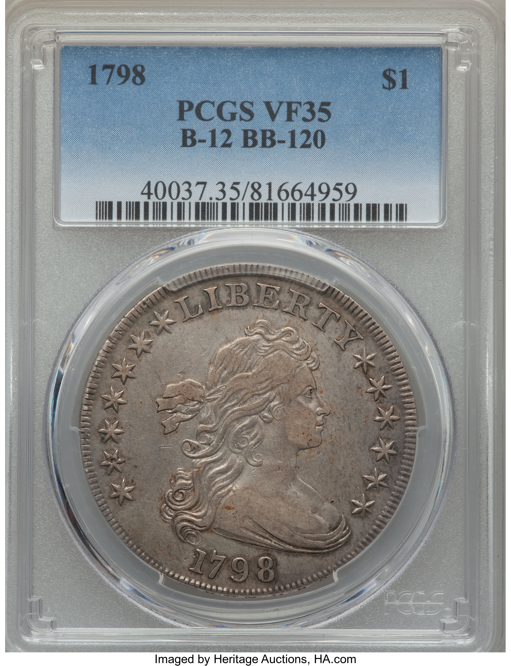 1798 $1  Large Eagle, Pointed 9, Wide Date, B-12, BB-120 VF35 CAC thumbnail 8