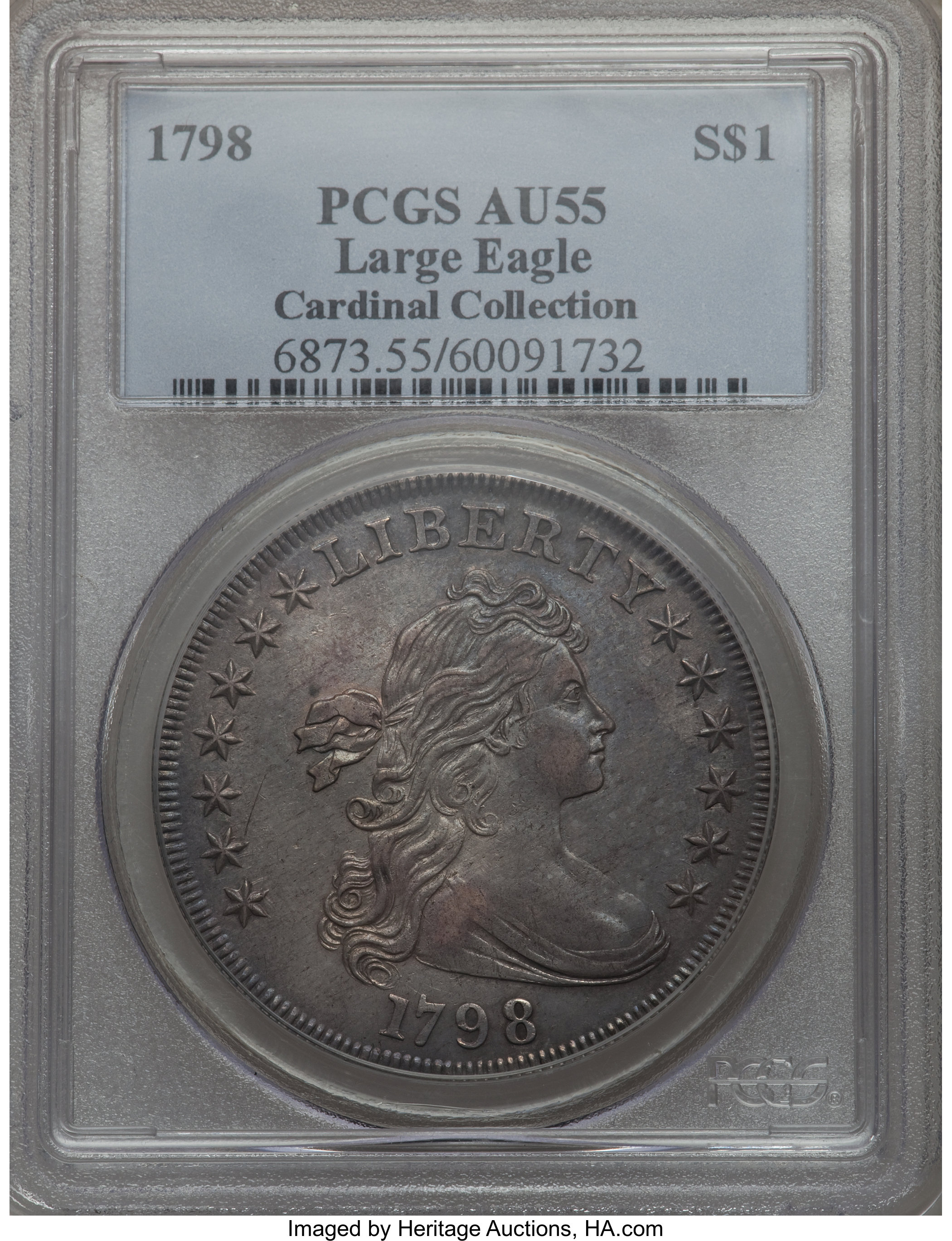 1798 $1  Large Eagle, Pointed 9, Wide Date, B-12, BB-120 MS62 CAC thumbnail 6