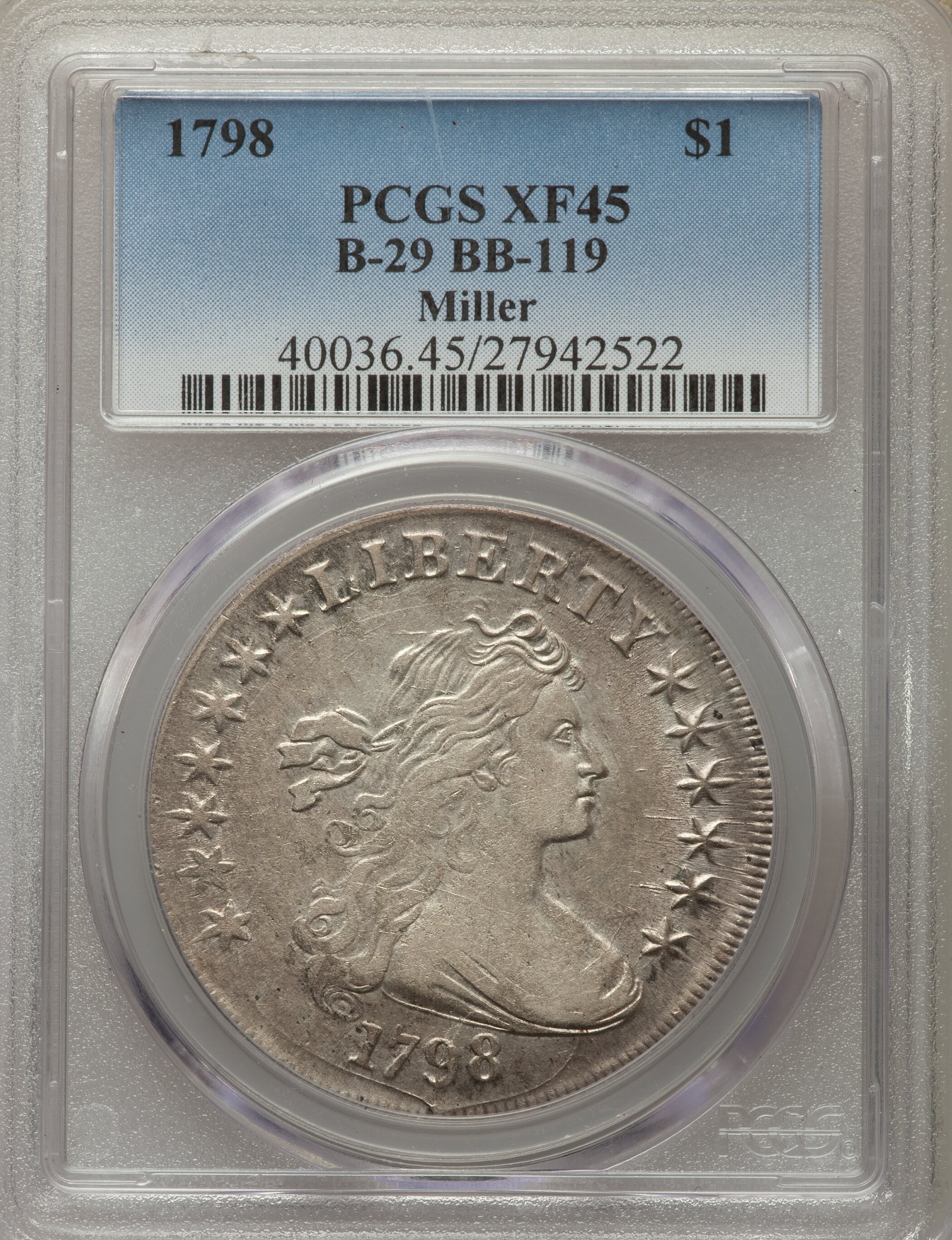 1798 $1  Large Eagle, Pointed 9, Close Date, B-29, BB-119 AU58 thumbnail 11