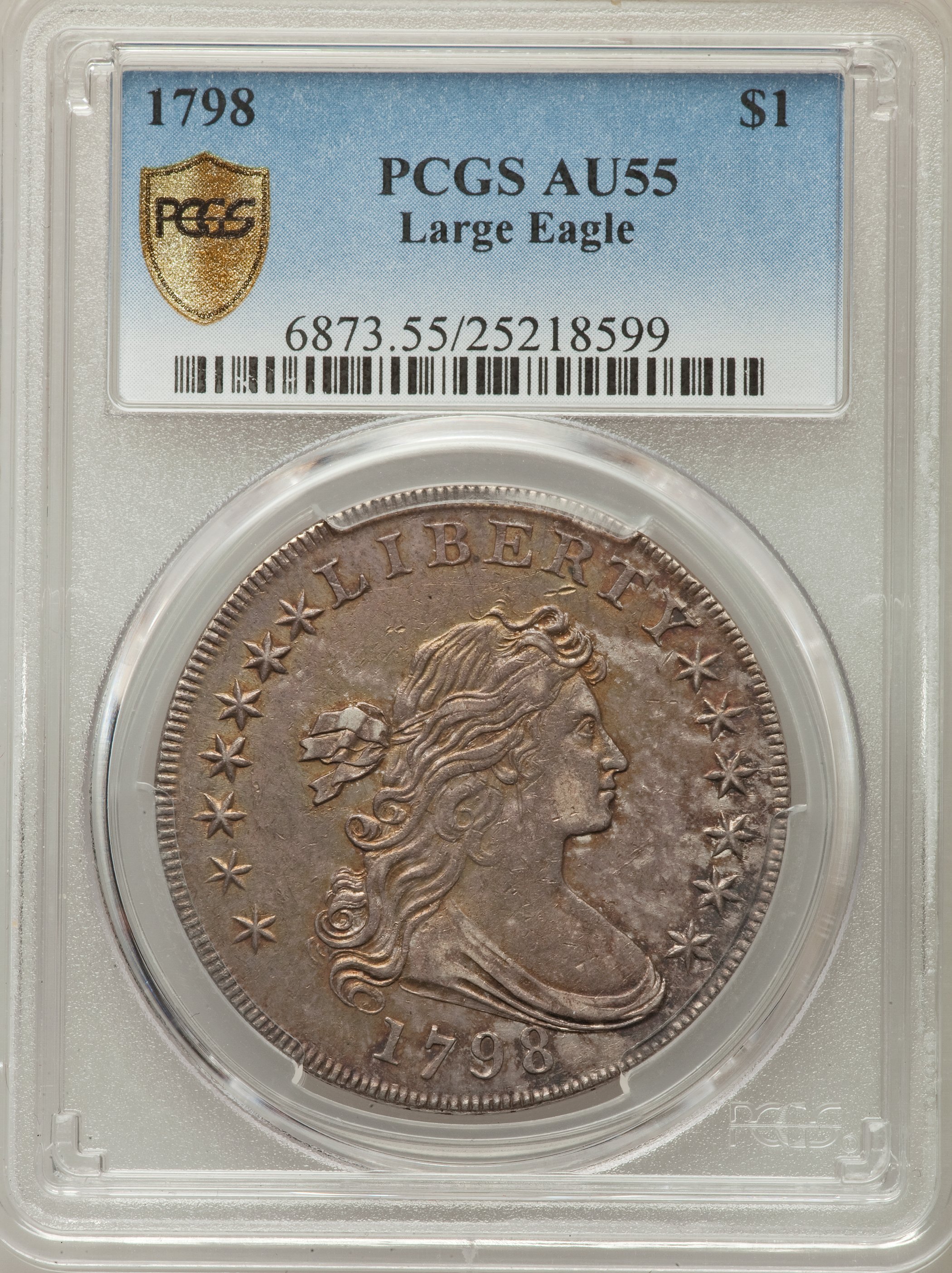 1798 $1  Large Eagle, Pointed 9, Wide Date, B-23, BB-105 AU58 thumbnail 4