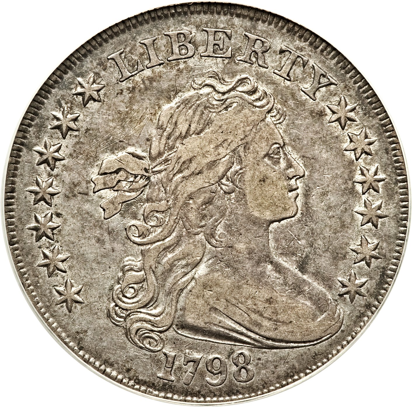 1798 $1 Large Eagle, Pointed 9, Close Date, B-25, BB-123, R.4, XF40 ANACS. ...