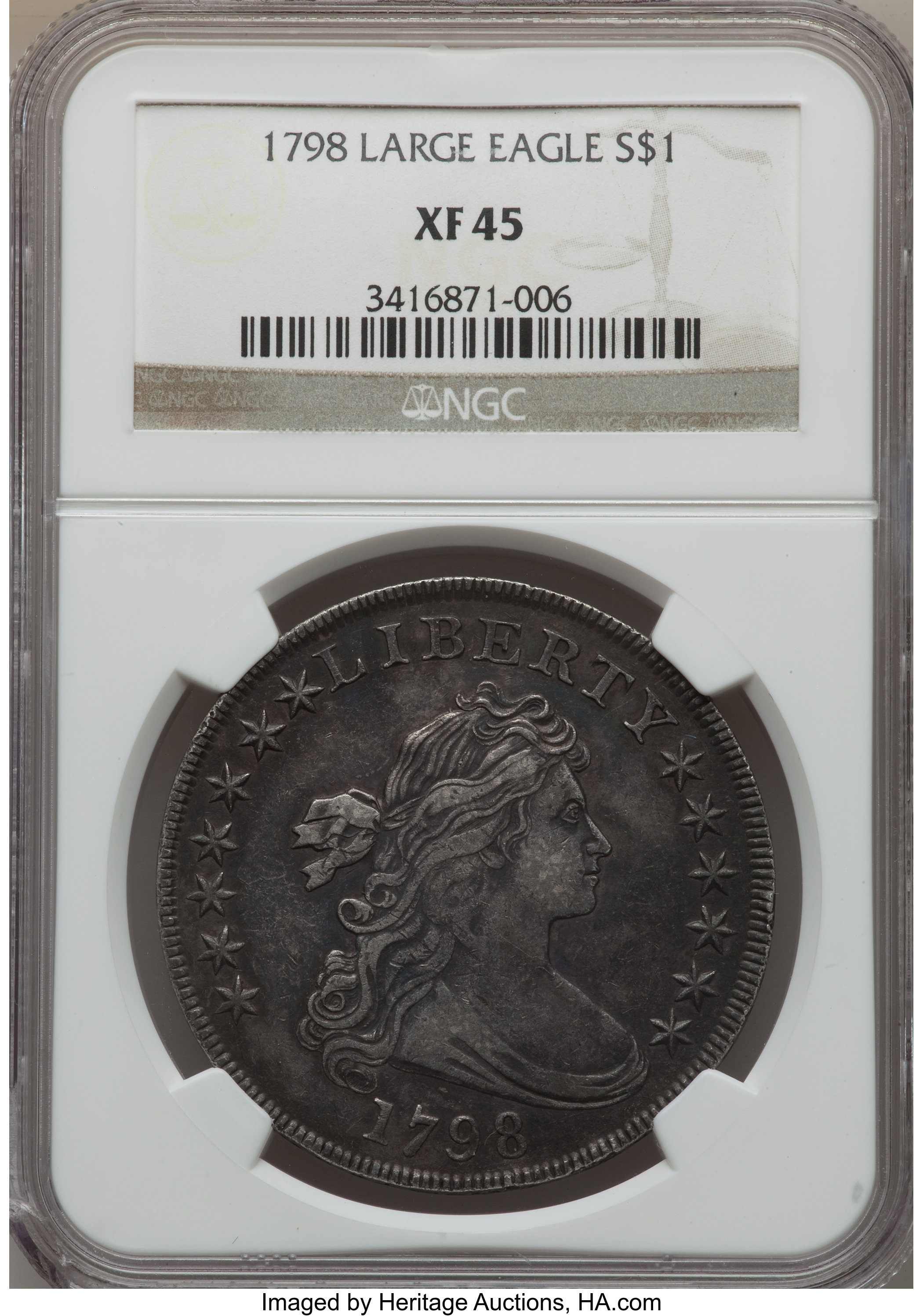 1798 $1  Large Eagle, Pointed 9, Wide Date, B-15, BB-112 XF45 thumbnail 4