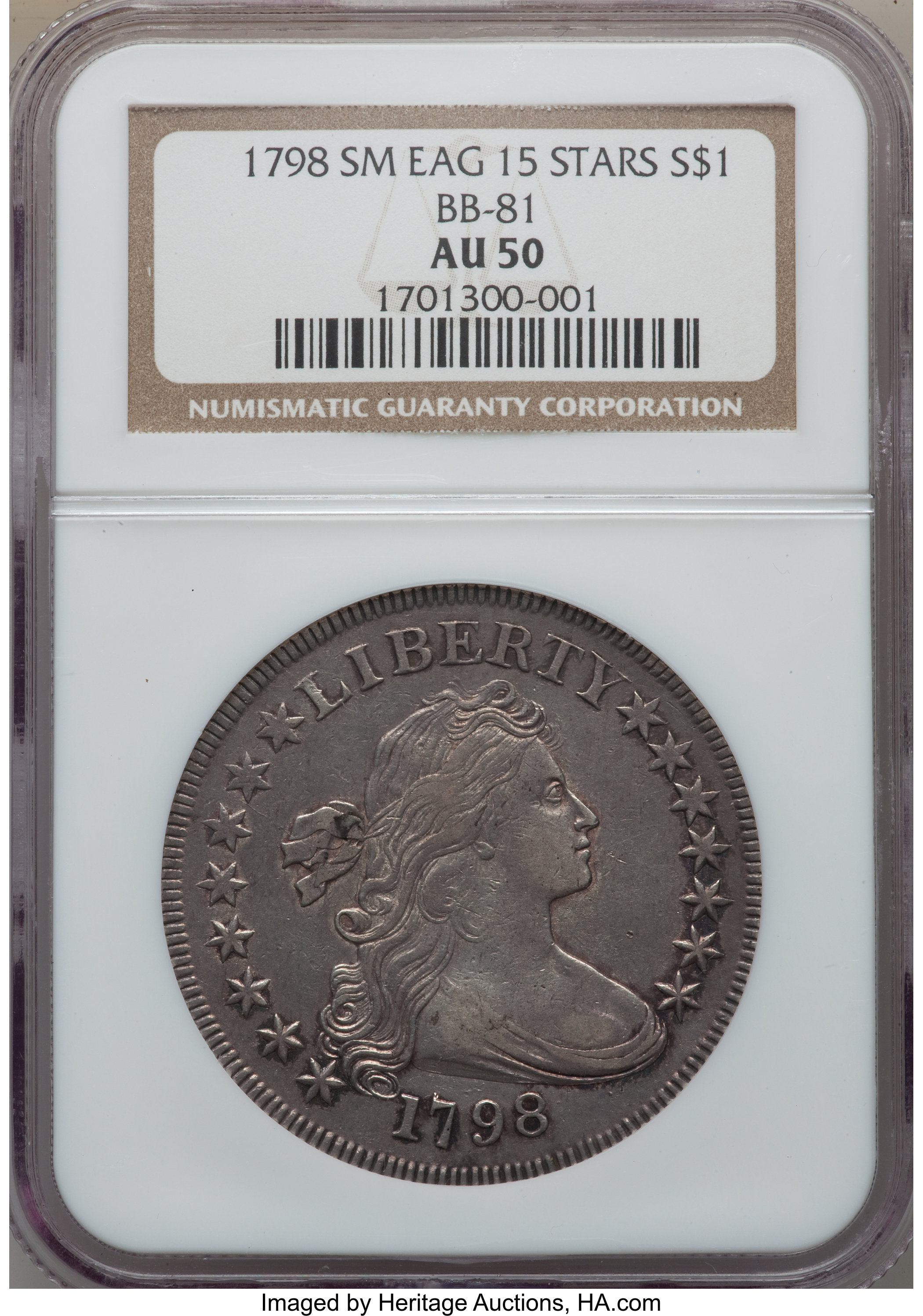 1798 $1  Small Eagle, 15 Stars Obverse AU50 thumbnail 4