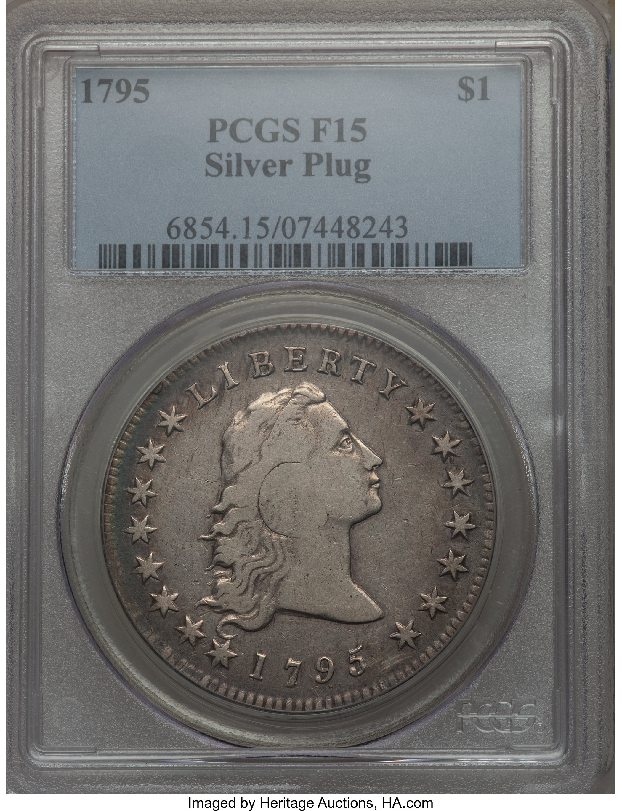 1795 $1  Flowing Hair, Silver Plug P1 thumbnail 15