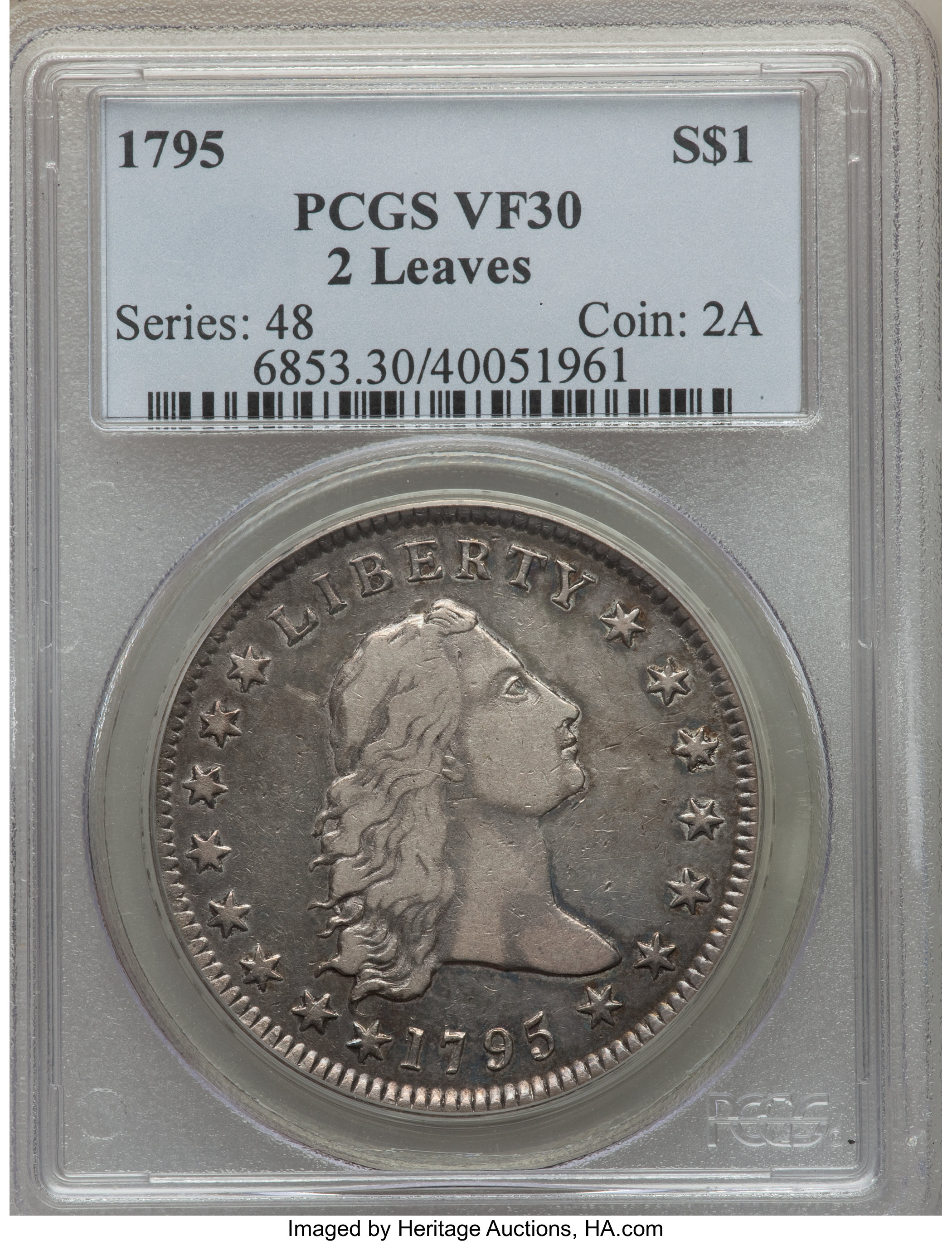 1795 $1  Flowing Hair, 2 Leaves, B-4, BB-14 VF30 thumbnail 6