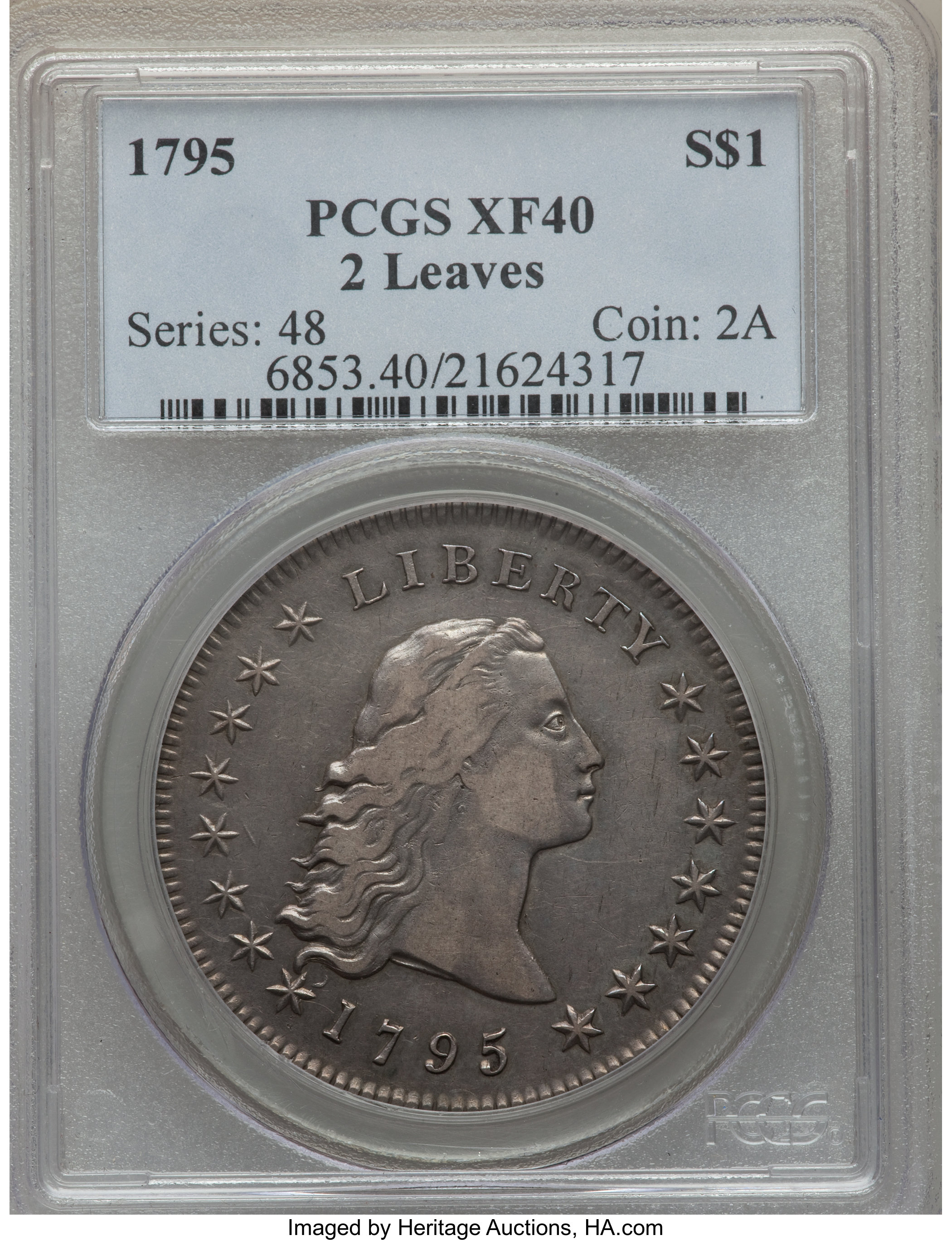 1795 $1  Flowing Hair, 2 Leaves, B-2, BB-20 XF40 thumbnail 7