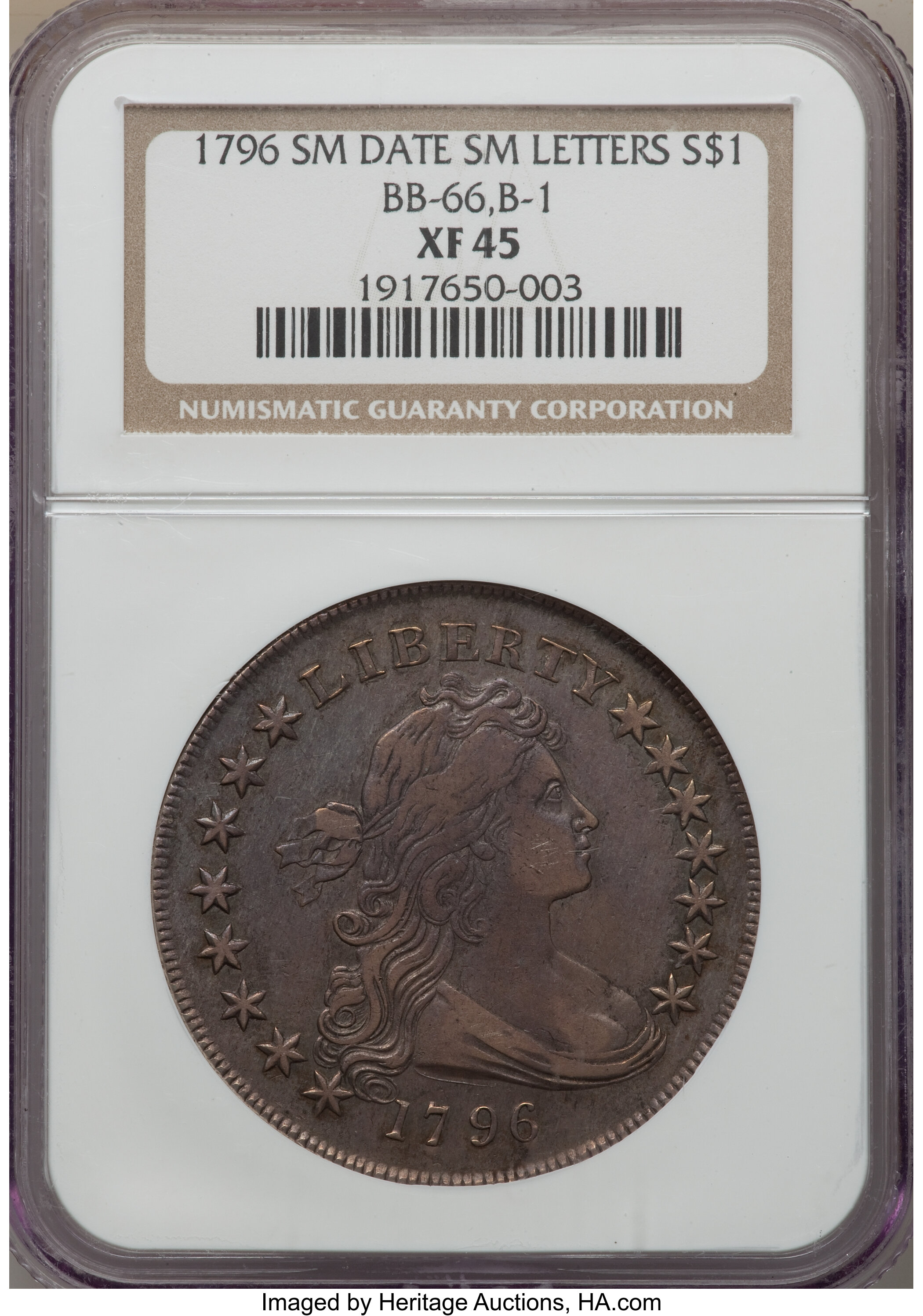 1796 $1  Small Date, Small Letters, B-1, BB-66 AU50 thumbnail 13