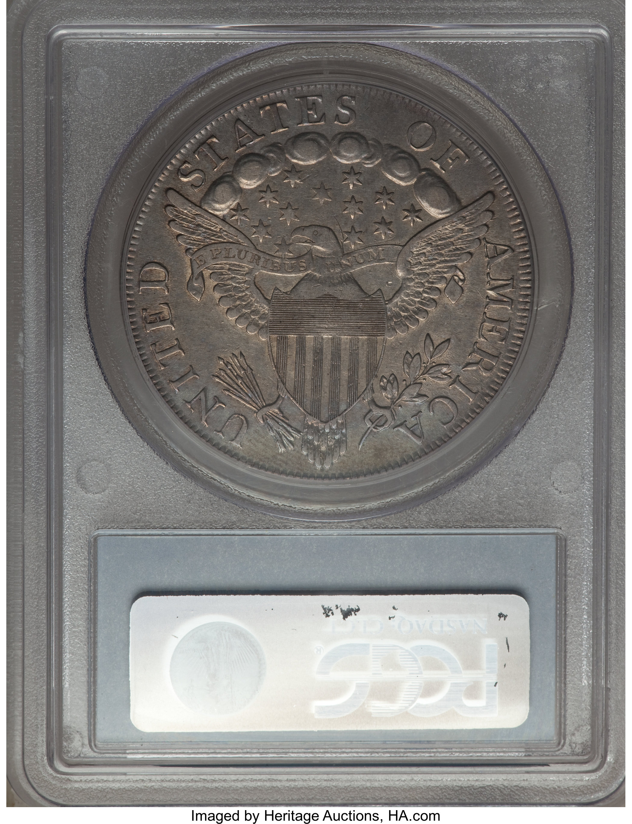 1798 $1  Large Eagle, Knob 9, 10 Arrows, 5 Vertical Lines, B-6, BB-96 AU50 CAC thumbnail 10