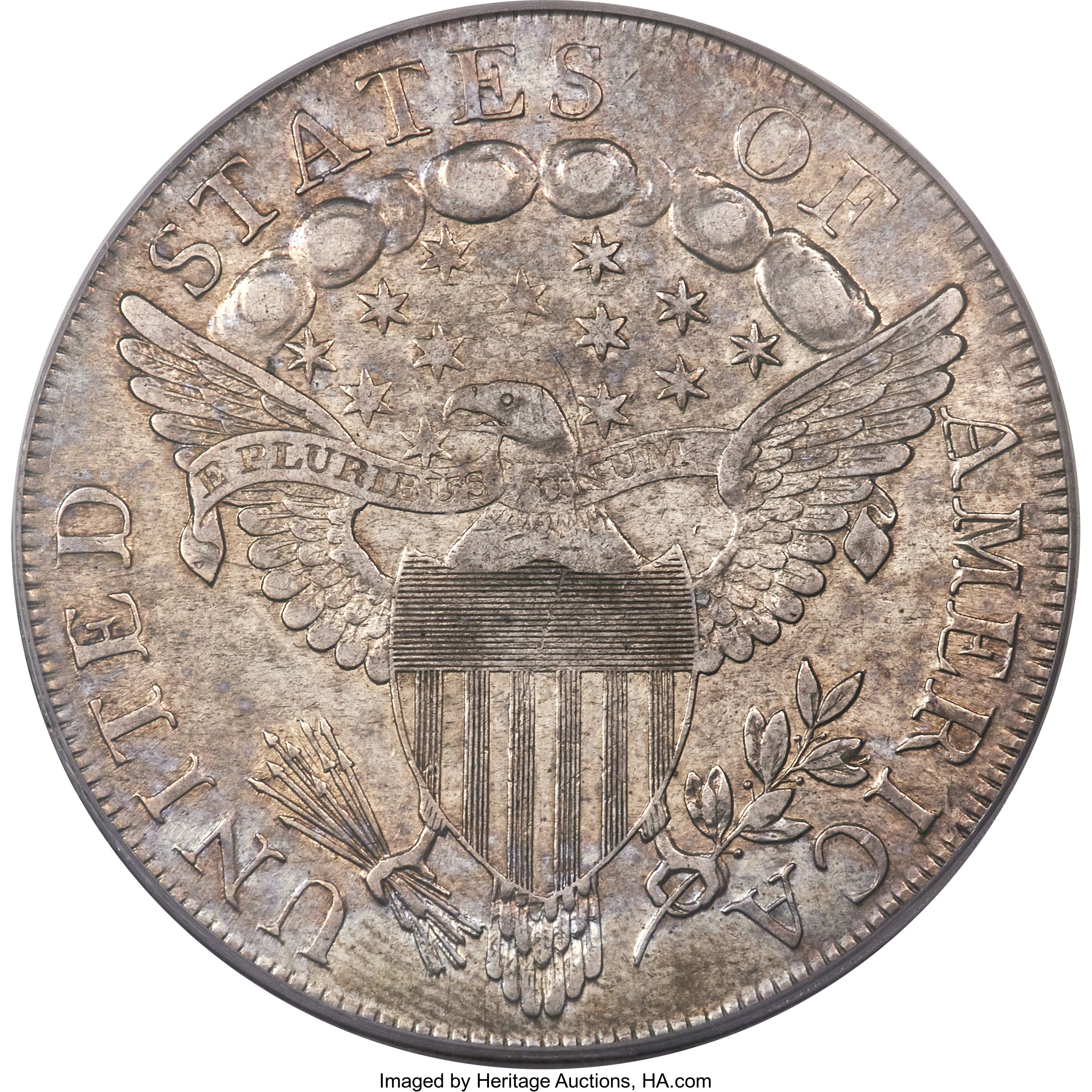 1798 $1  Large Eagle, Knob 9, 10 Arrows, 5 Vertical Lines, B-6, BB-96 AU50 CAC thumbnail 11