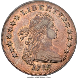 image for: 1799 $1 Irregular Date, 13 Stars Reverse, B-13, BB-151, R.5, XF40 PCGS Secure....