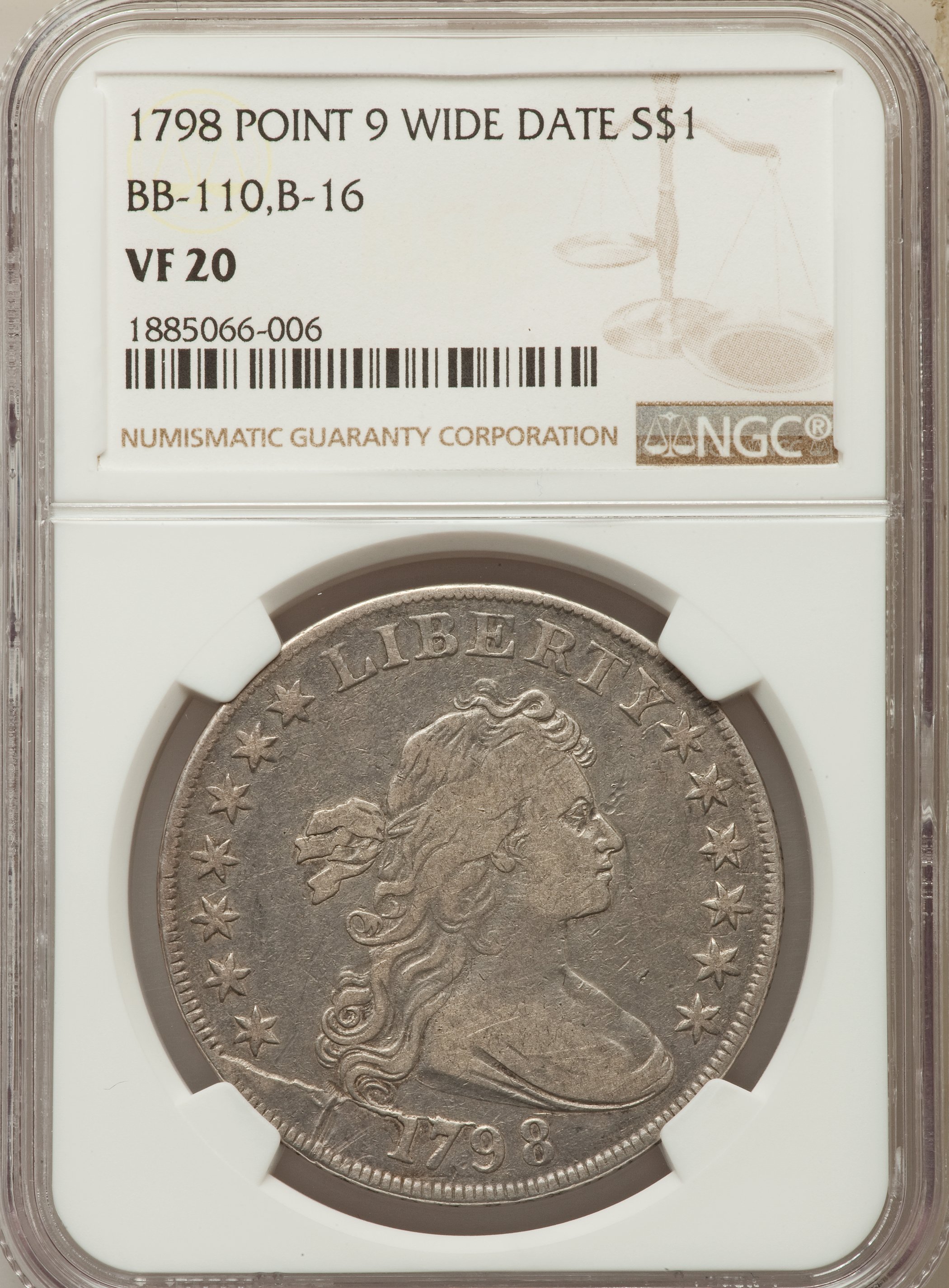 1798 $1  Large Eagle, Pointed 9, Wide Date, B-16, BB-110 F15 thumbnail 4