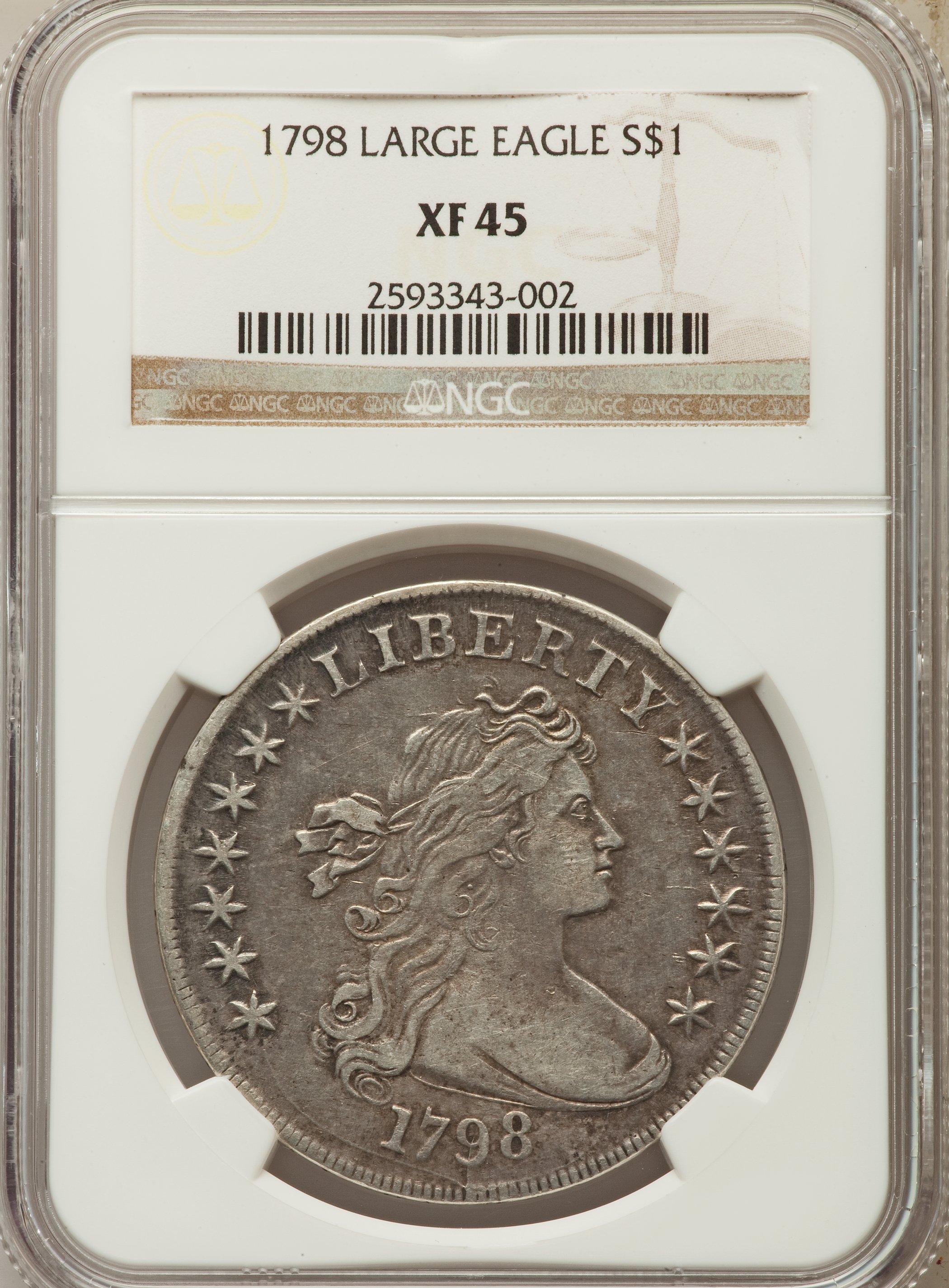 1798 $1  Large Eagle, Pointed 9, Close Date, B-28, BB-118 XF45 thumbnail 4