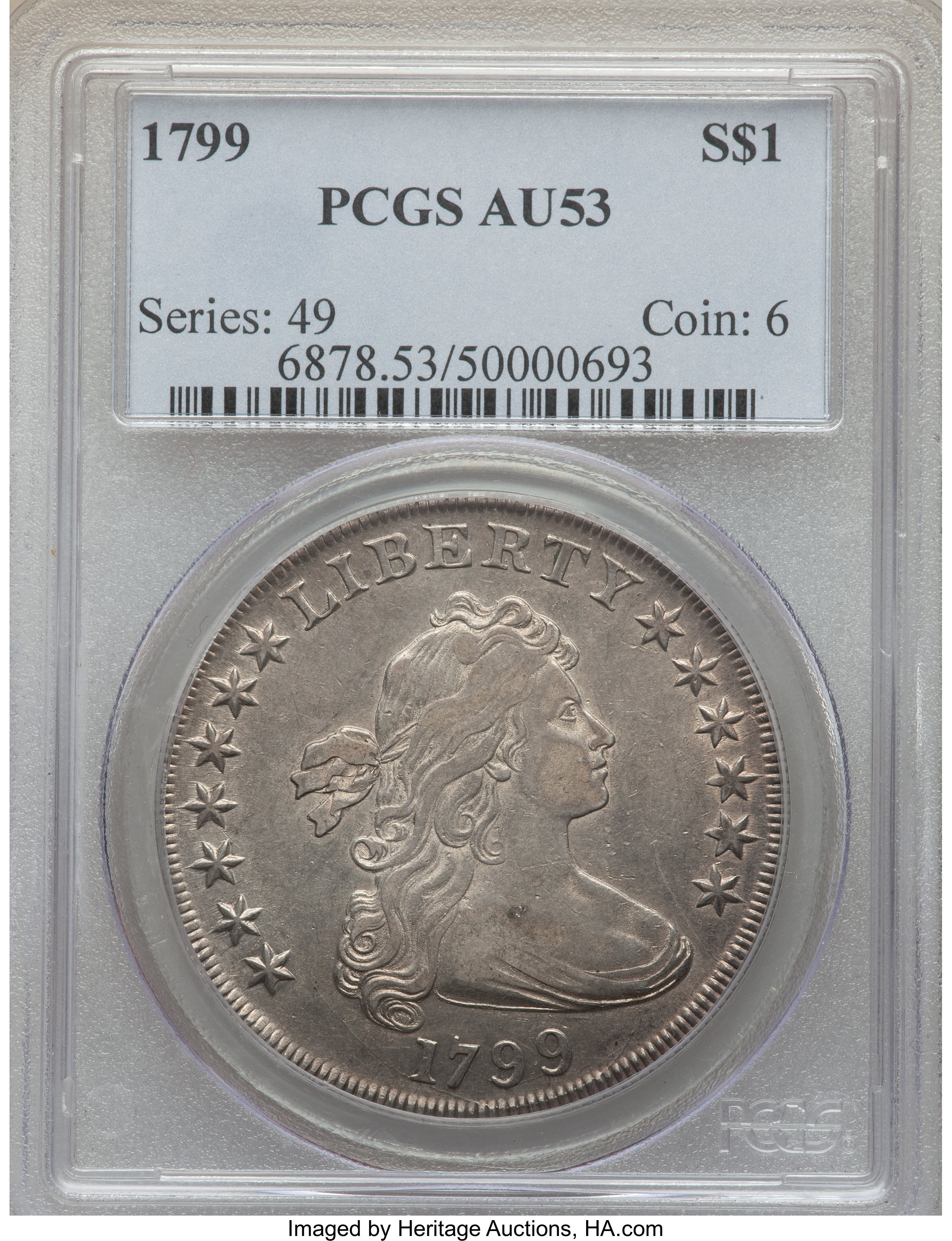 1799 $1  7x6 Stars, B-12, BB-160 AU53 thumbnail 6