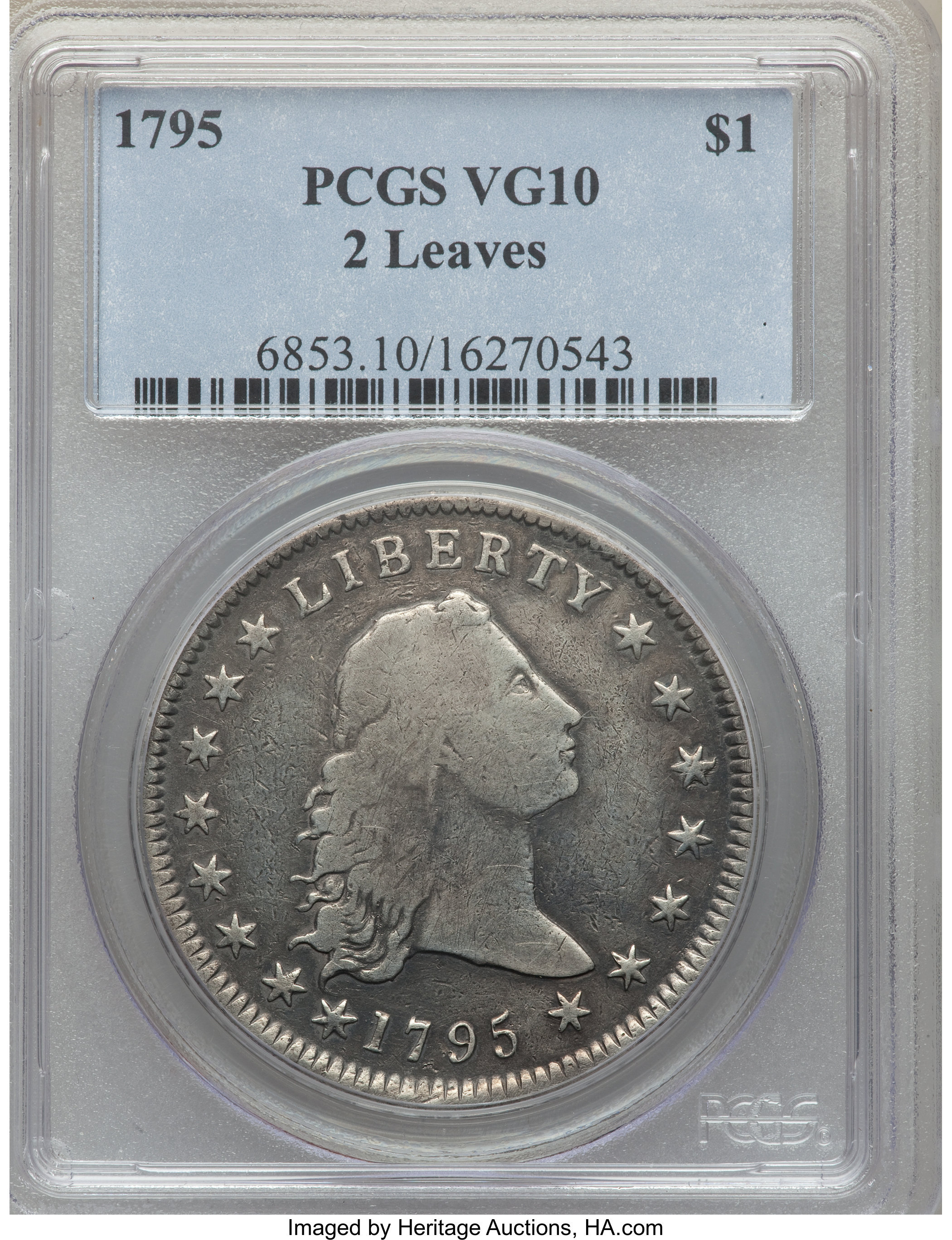 1795 $1  Flowing Hair, 2 Leaves, B-4, BB-14 AG2 thumbnail 10