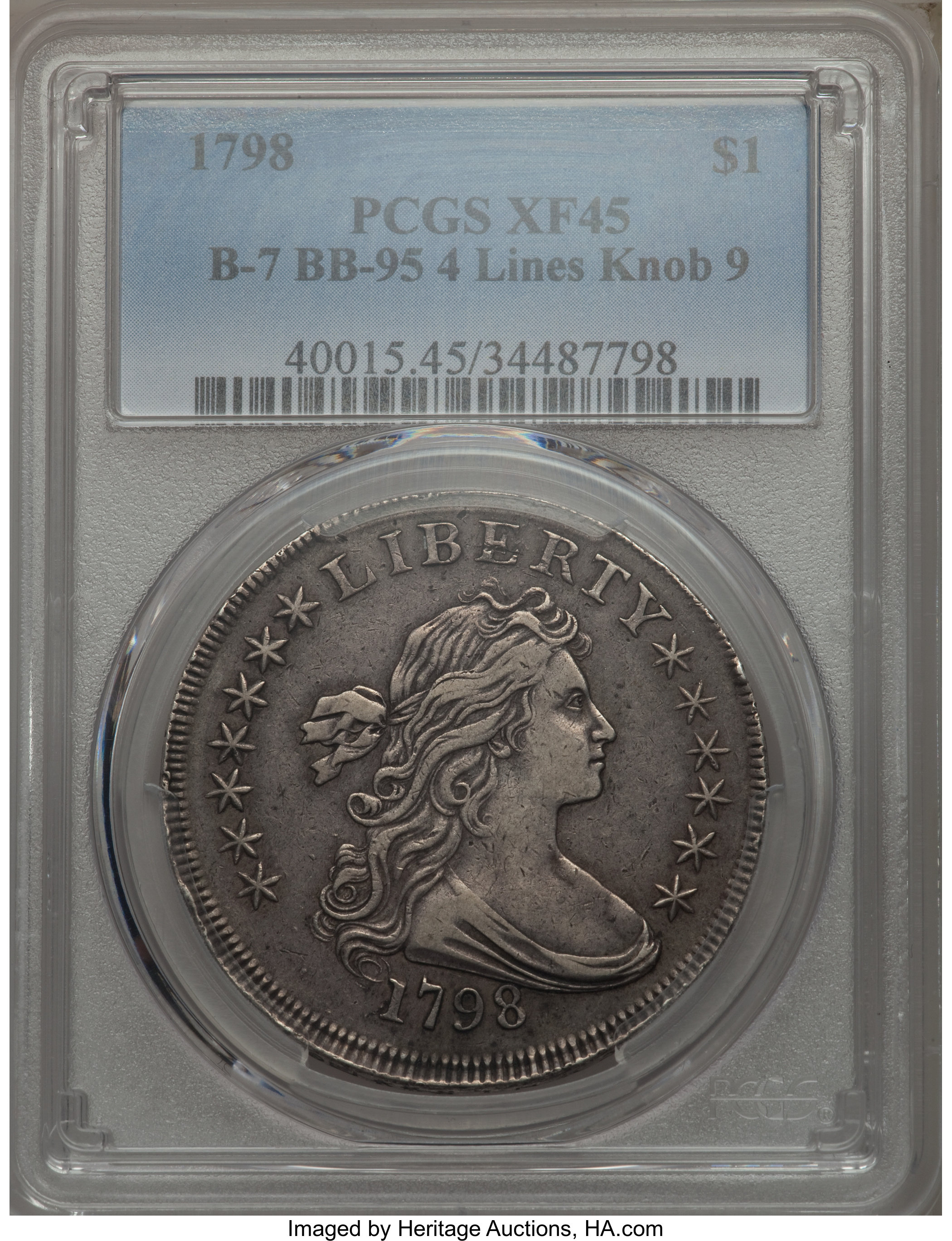 1798 $1  Large Eagle, Knob 9, 4 Vertical Lines, B-7, BB-95 XF45 CAC thumbnail 6