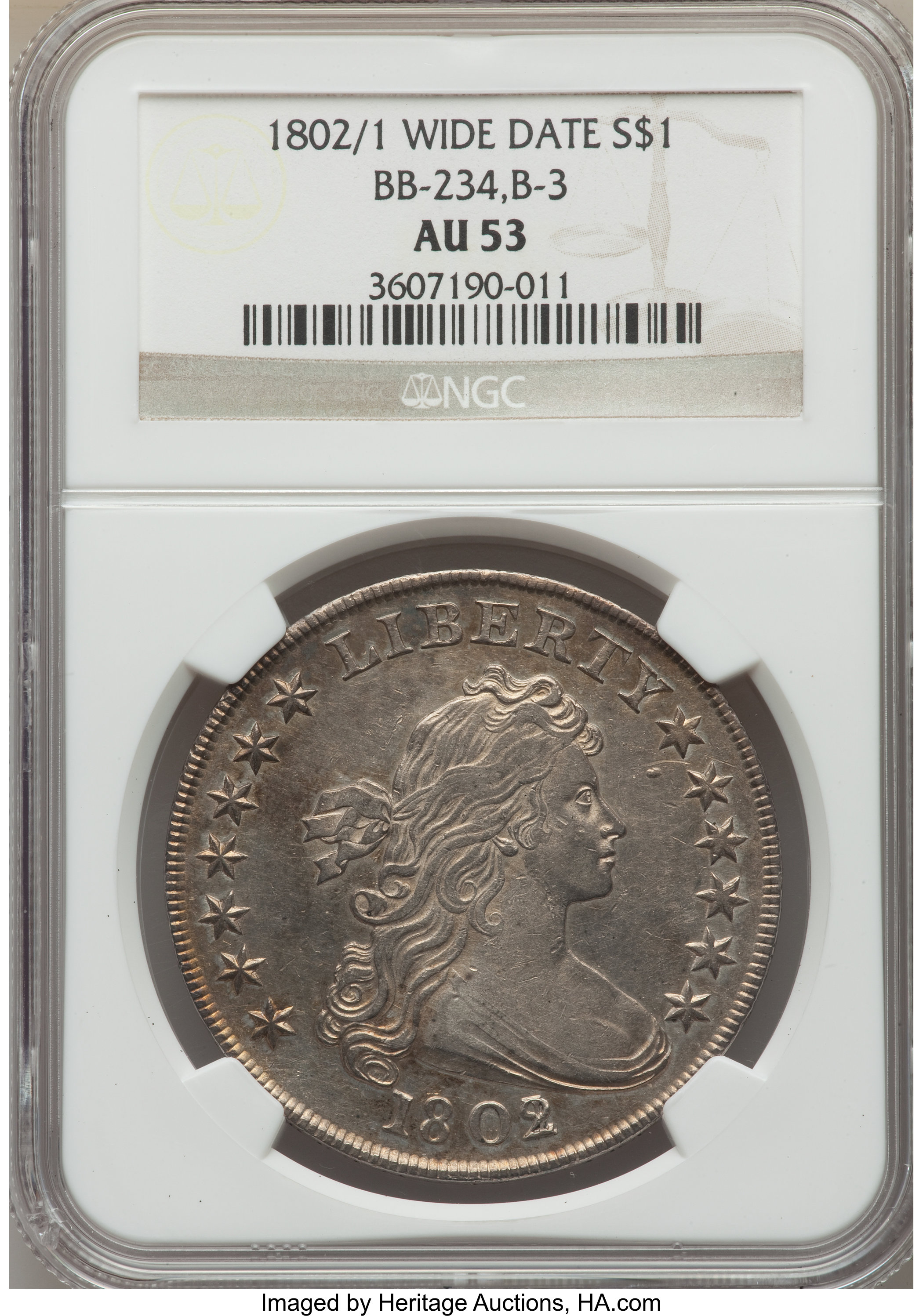 1802/1 $1  Wide Date, B-3, BB-234 AU53 CAC thumbnail 8