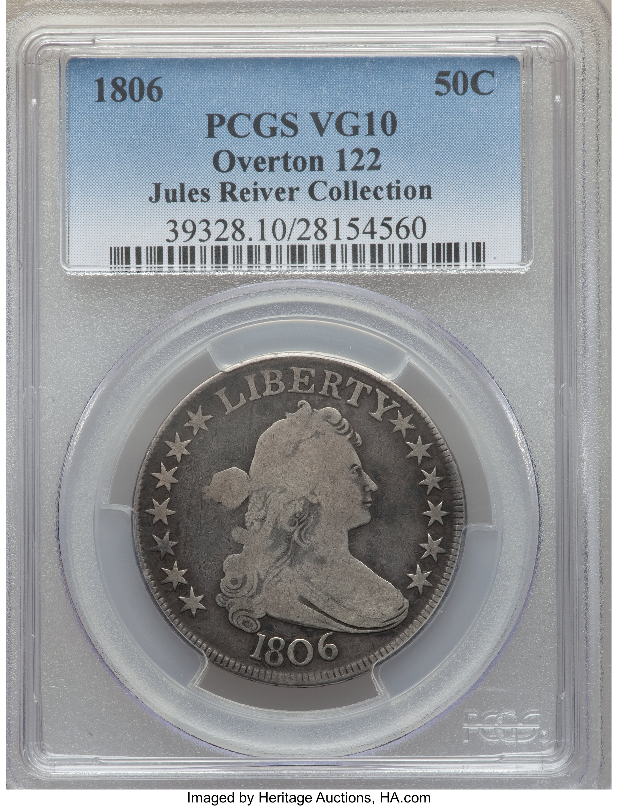 1806 50c Pointed 6, Stem, O-122 VG10 thumbnail 4
