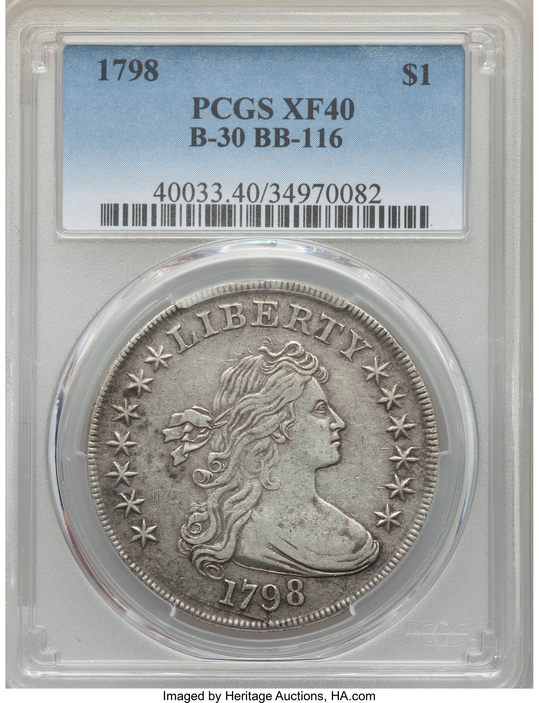 1798 $1  Large Eagle, Pointed 9, Close Date, B-30, BB-116 F15 CAC thumbnail 12